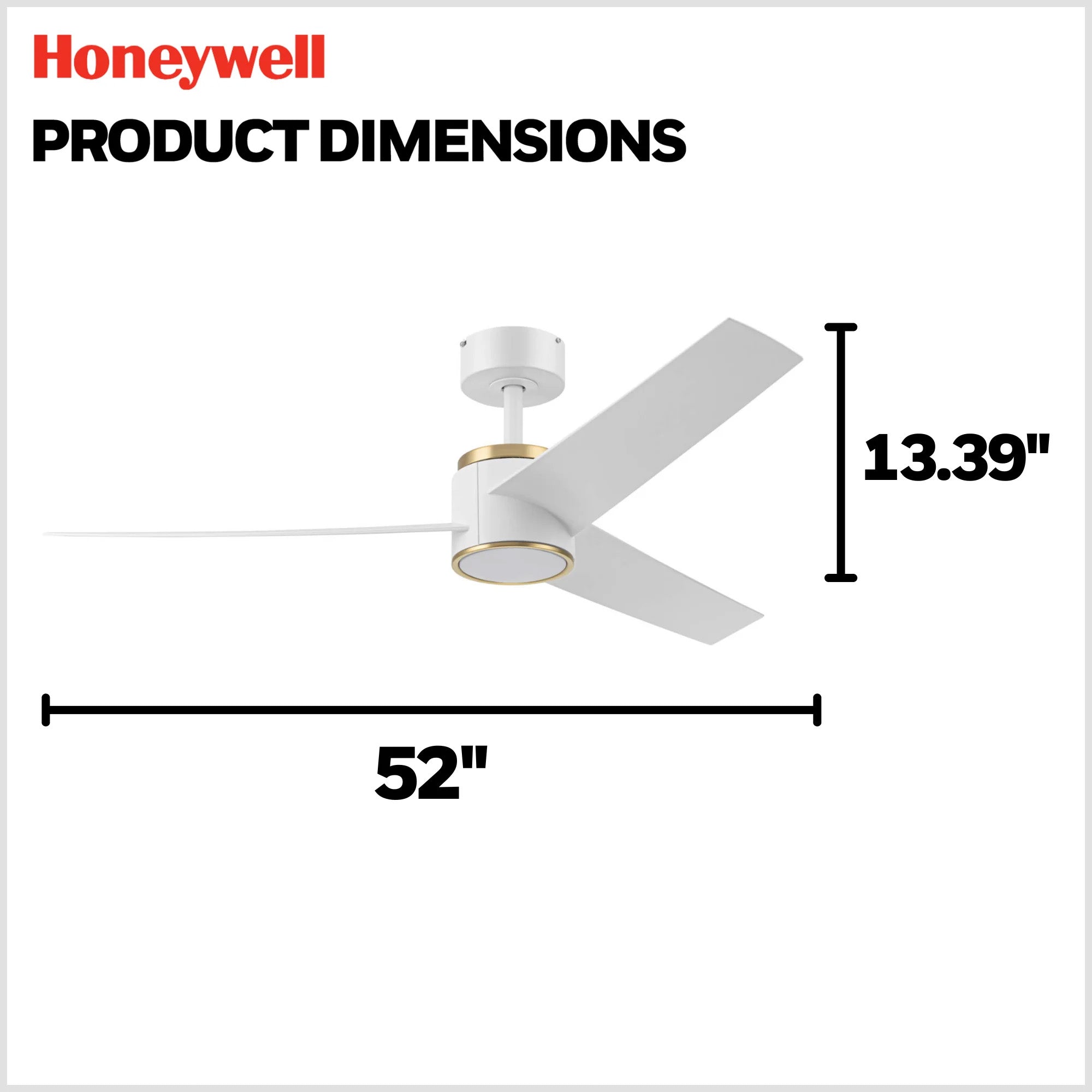 Honeywell Altan 52 Inch Modern Ceiling Fan with LED Light & Remote, White/Gold