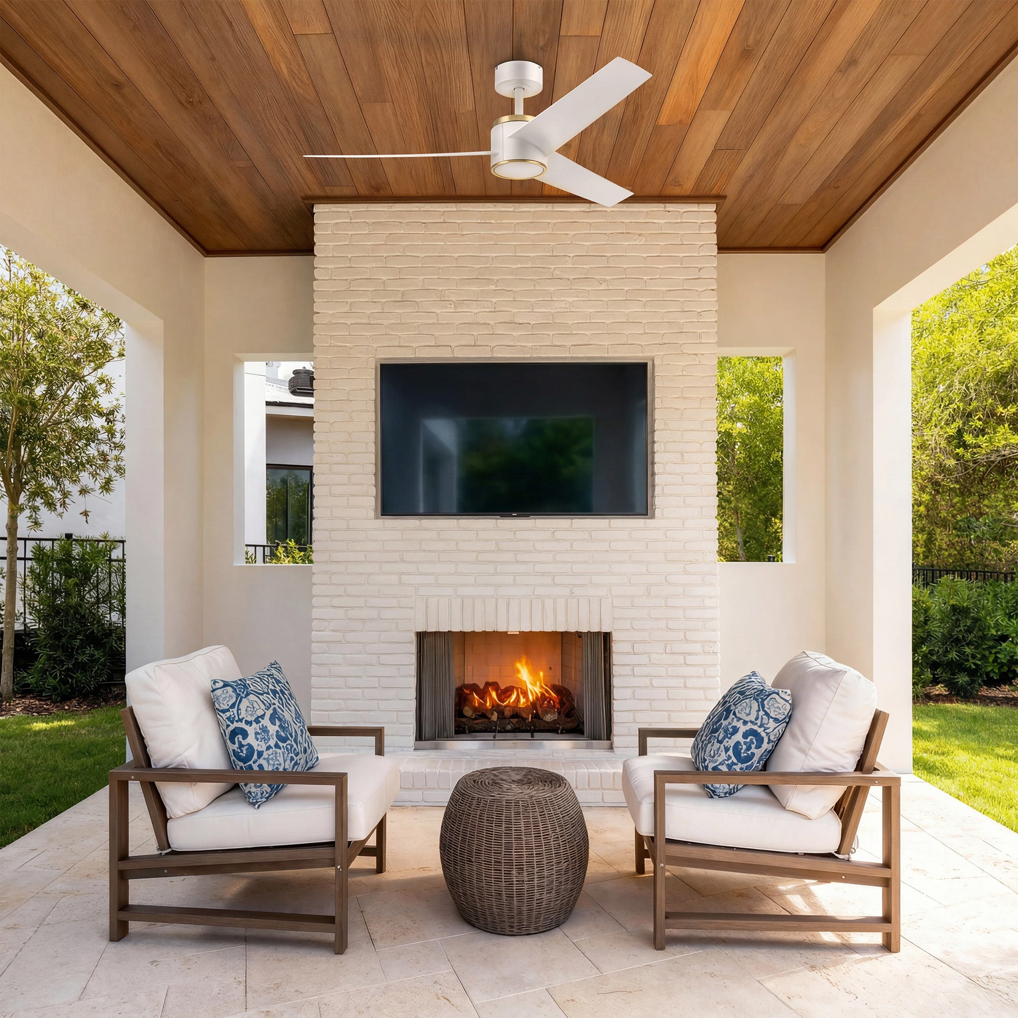 Honeywell Altan 52 Inch Modern Ceiling Fan with LED Light & Remote, White/Gold