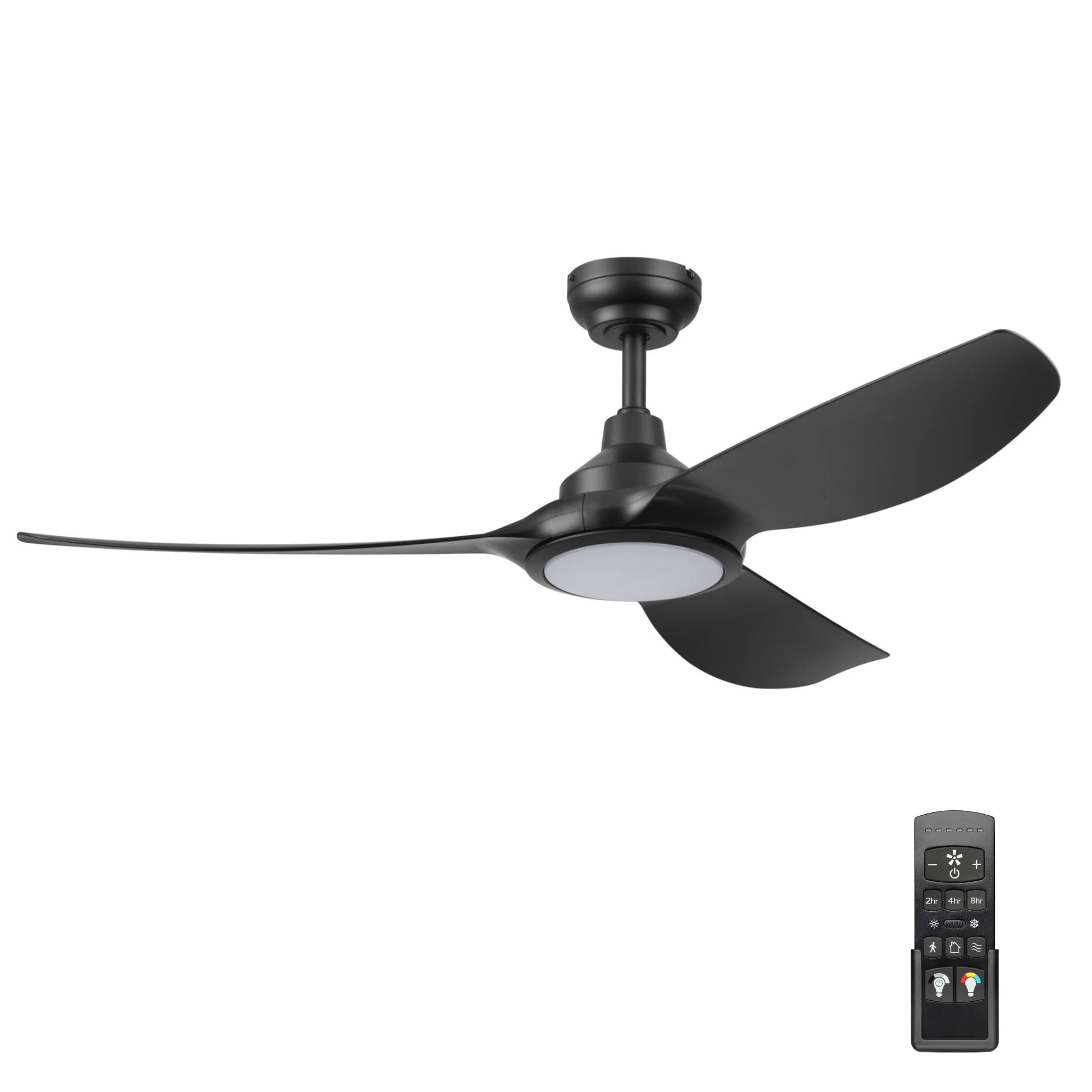 Honeywell Sirro 52" Ceiling Fan with Light & Remote, 3 Black Blades, Matte Black