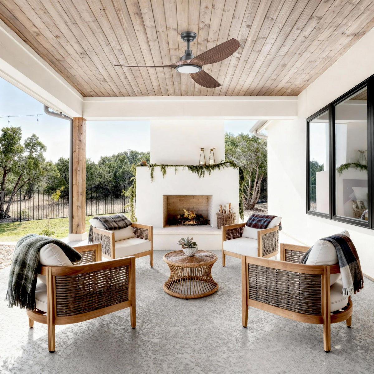 Honeywell Sirro 52" Ceiling Fan with Light & Remote, 3 Brown Blades, (Open Box)