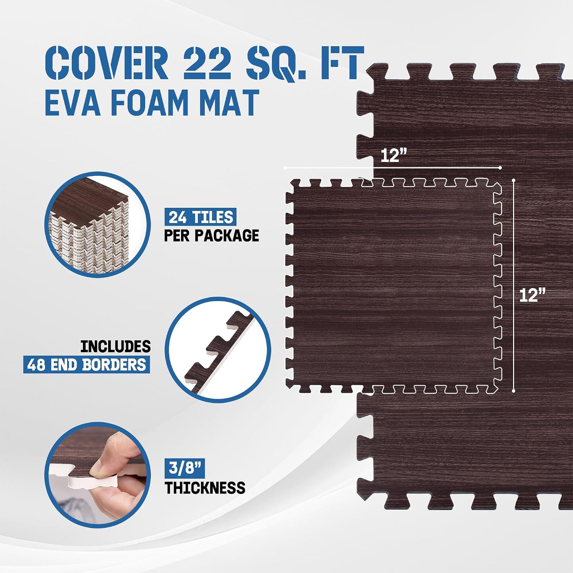 Yes4All Interlocking Foam Exercise Floor Tiles, 0.4" Thick, 12"x12", 22 Sq Ft