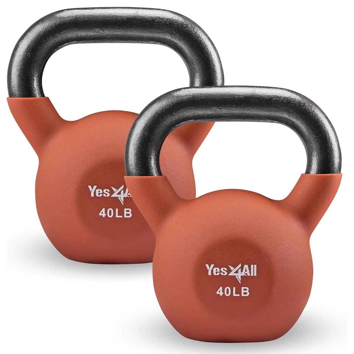 Yes4All 40 Pound Kettlebell Pair, Cast Iron Weight with Neoprene Coating, Orange