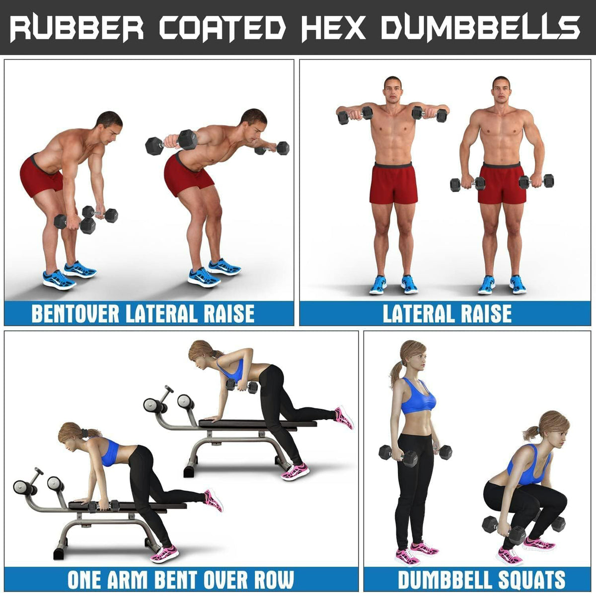 Yes4All PVC Rubber Hex Dumbbell Hand Weights w/ Anti Slip Chrome Grip, 30lb Pair