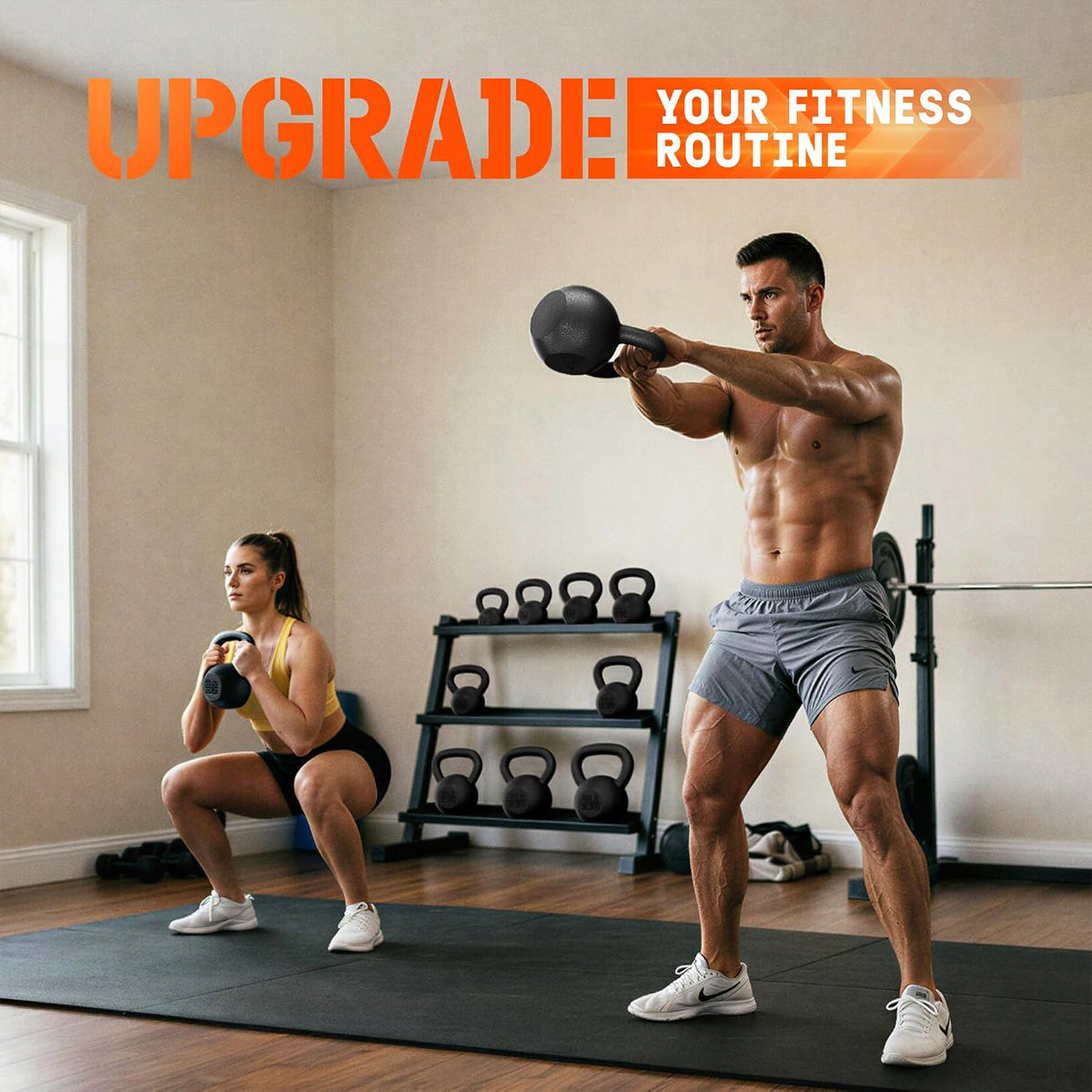 Yes4All 50 lb Cast Iron Kettlebell Pair for Strength Training & Home Gym, Black