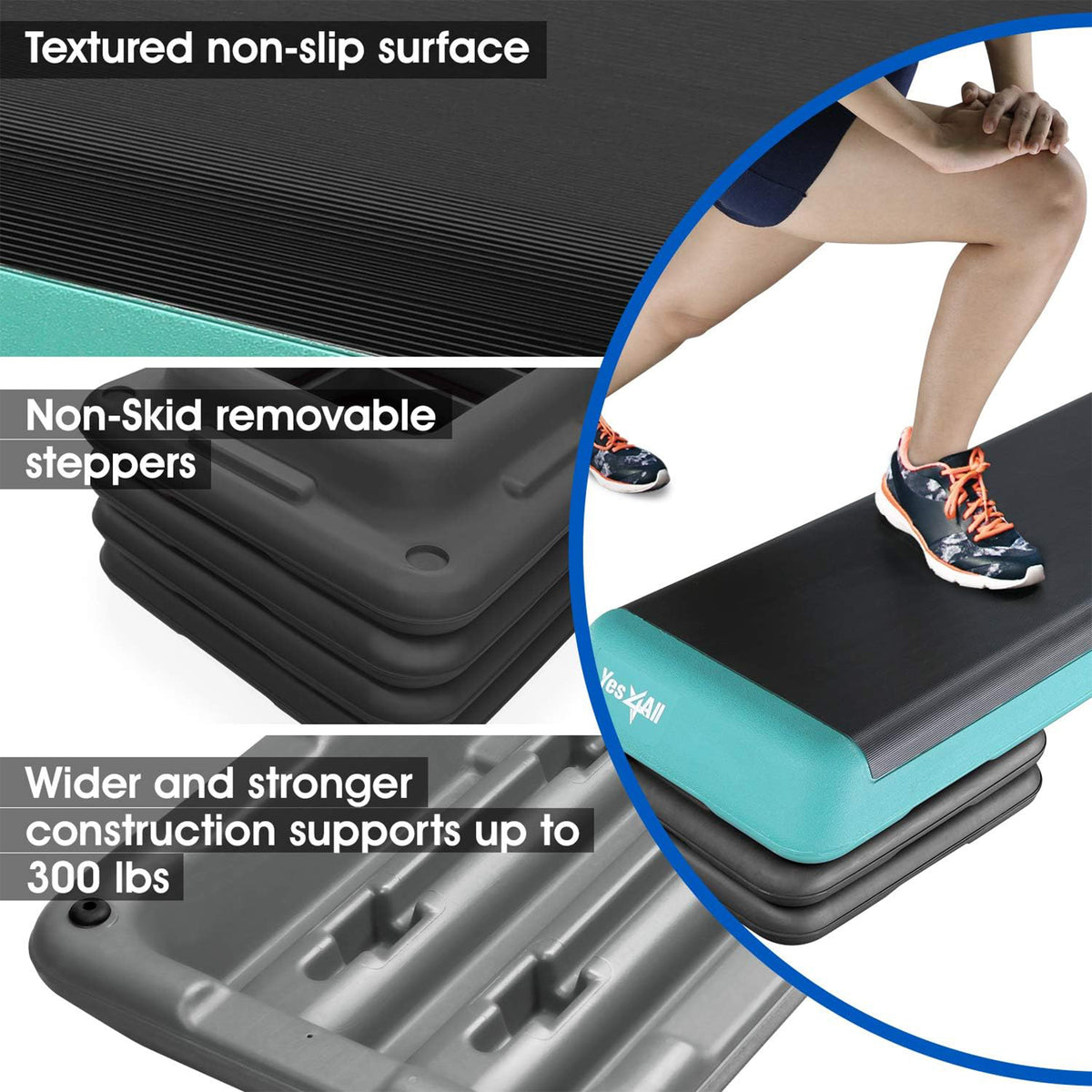 Yes4All 2-in-1 Adjustable Aerobic Step Platform, Exercise Stepper, Blue & Black