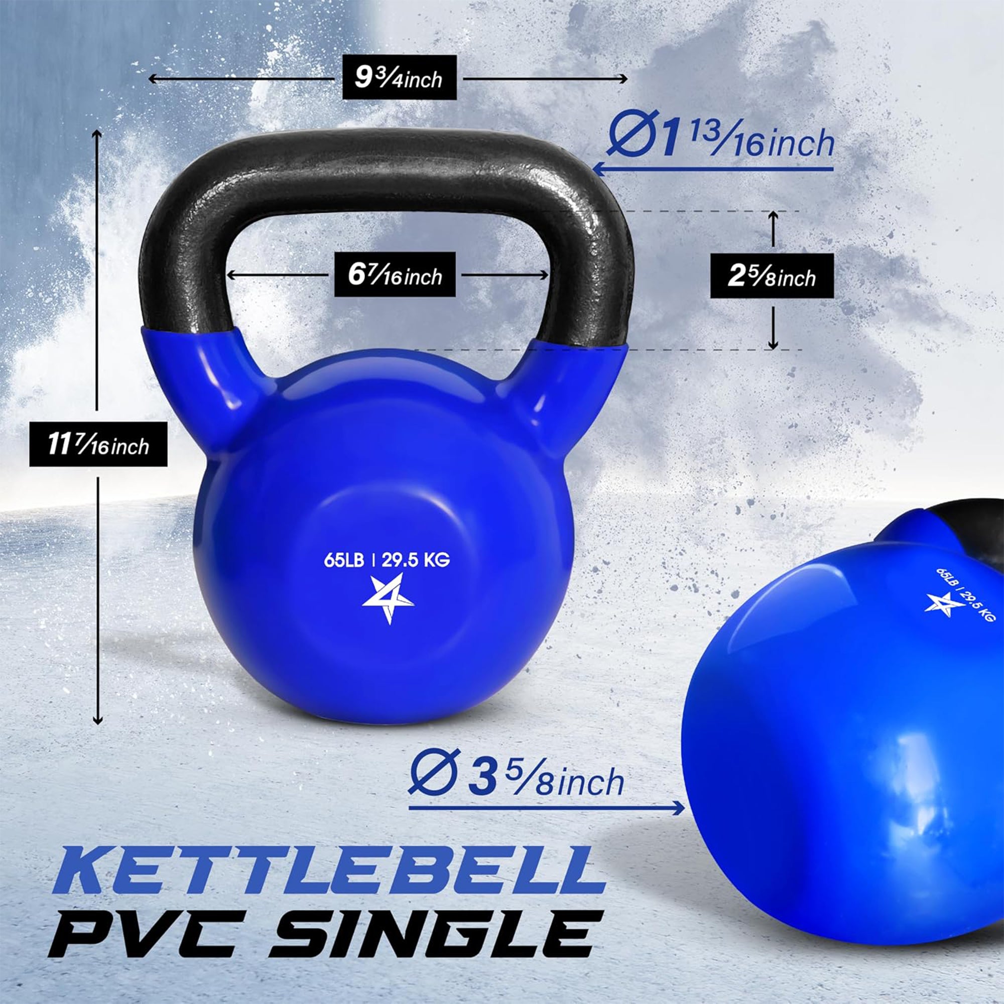 Yes4All Vinyl Coated Cast Iron Kettlebell for Home Gym Training, 60 Lbs, Blue