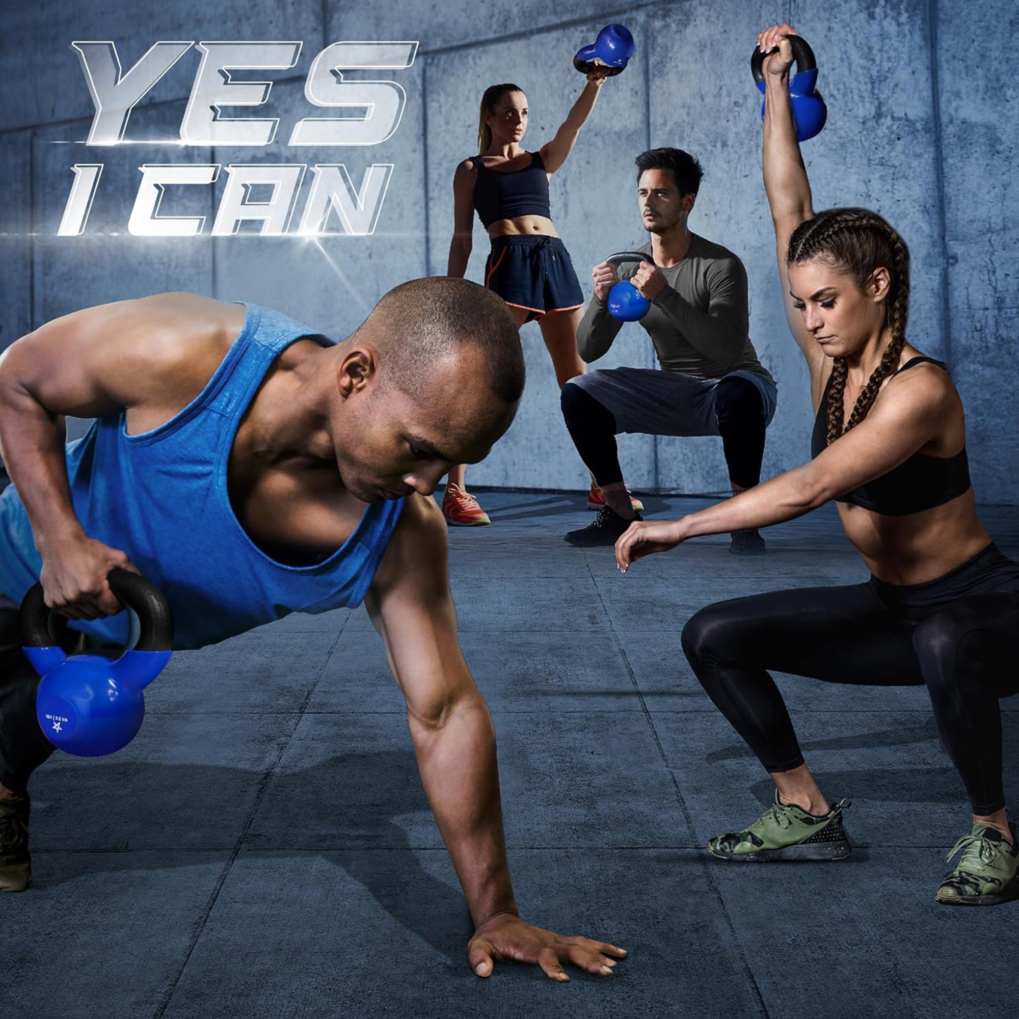 Yes4All Vinyl Coated Cast Iron Kettlebell for Home Gym Training, 60 Lbs, Blue