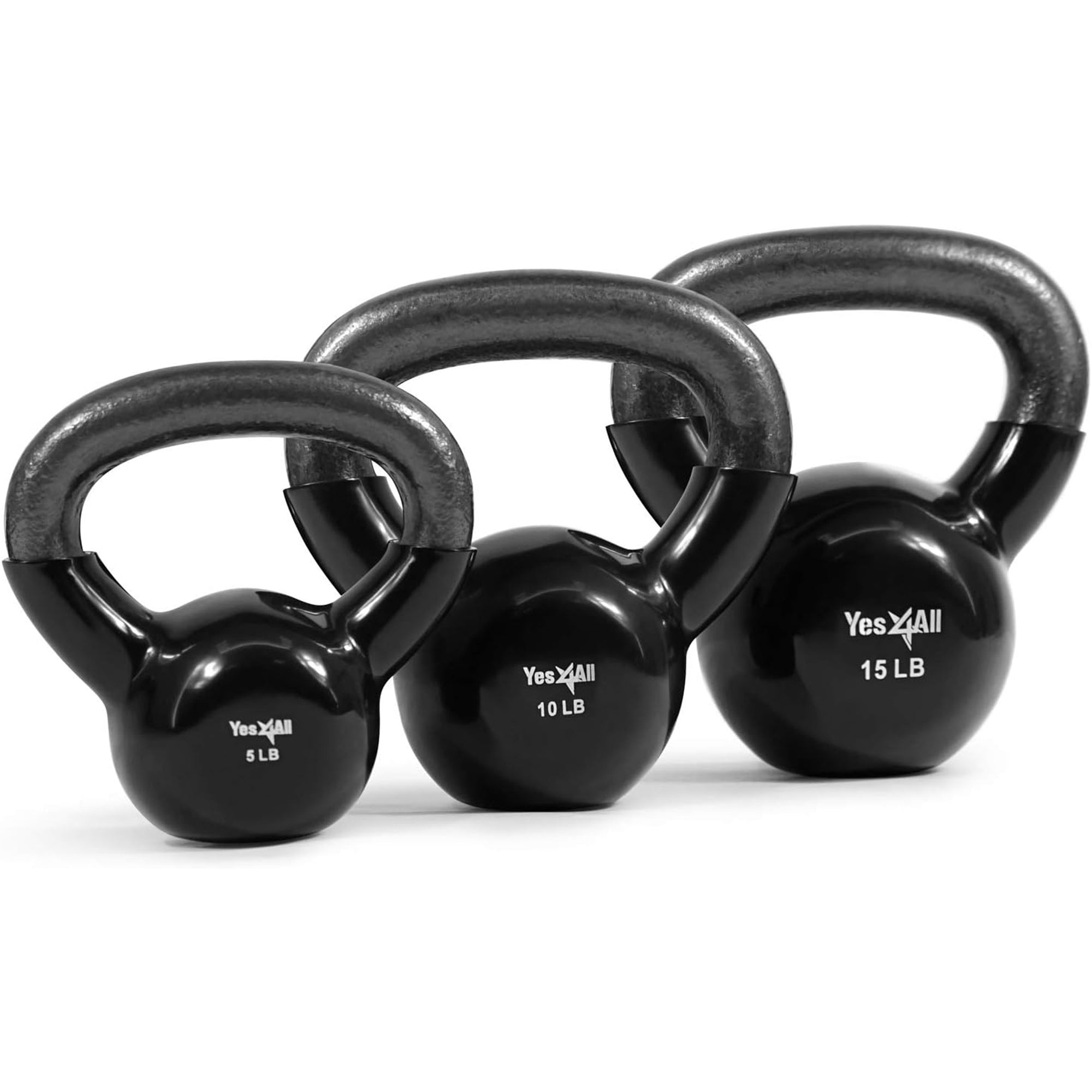 Yes4All 15 & 20 Pound Kettlebell Set, Vinyl Coated Cast Iron Weights, Black