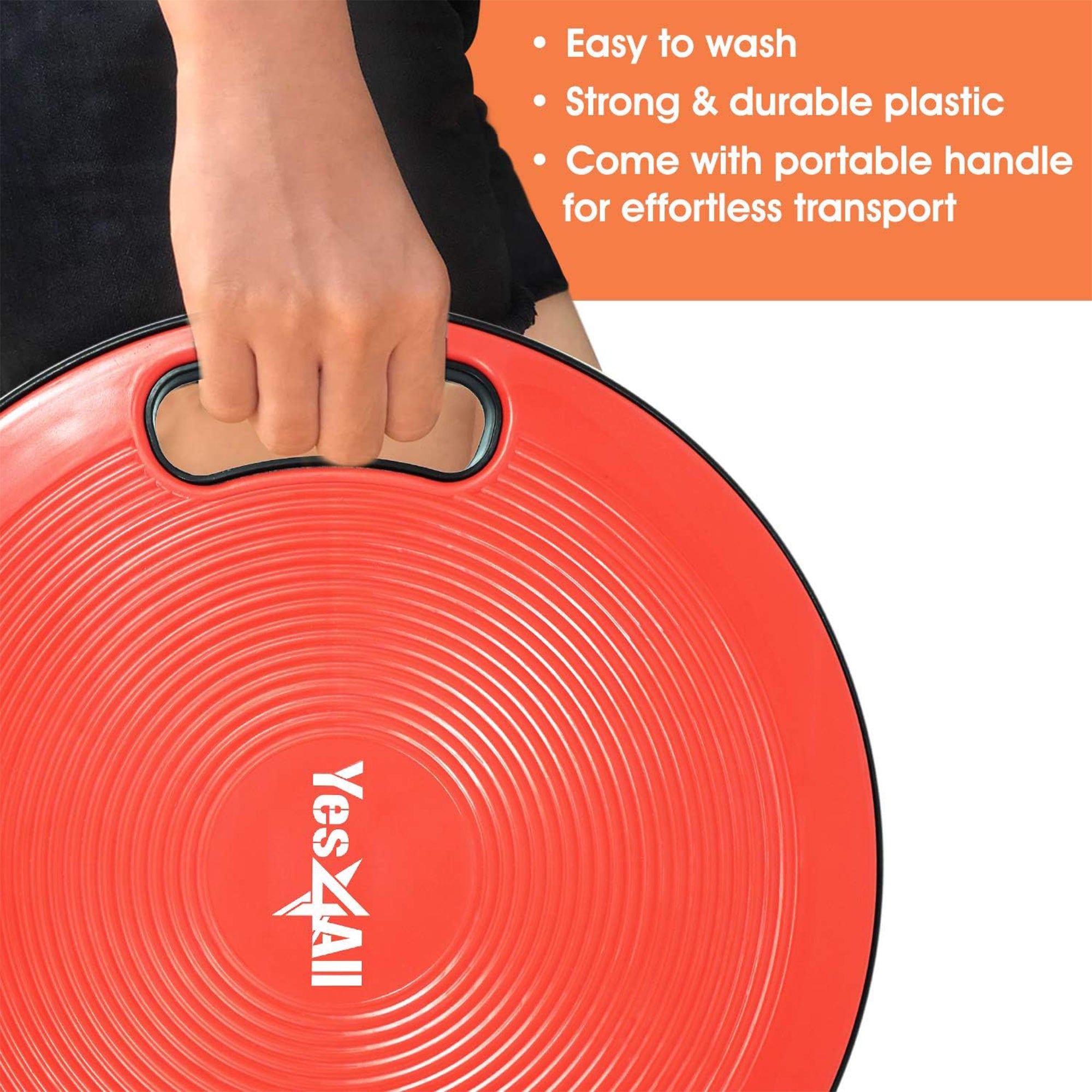 Yes4All Home Gym Wobble Balance Board Plastic Stability Trainer w/ Handles, Red