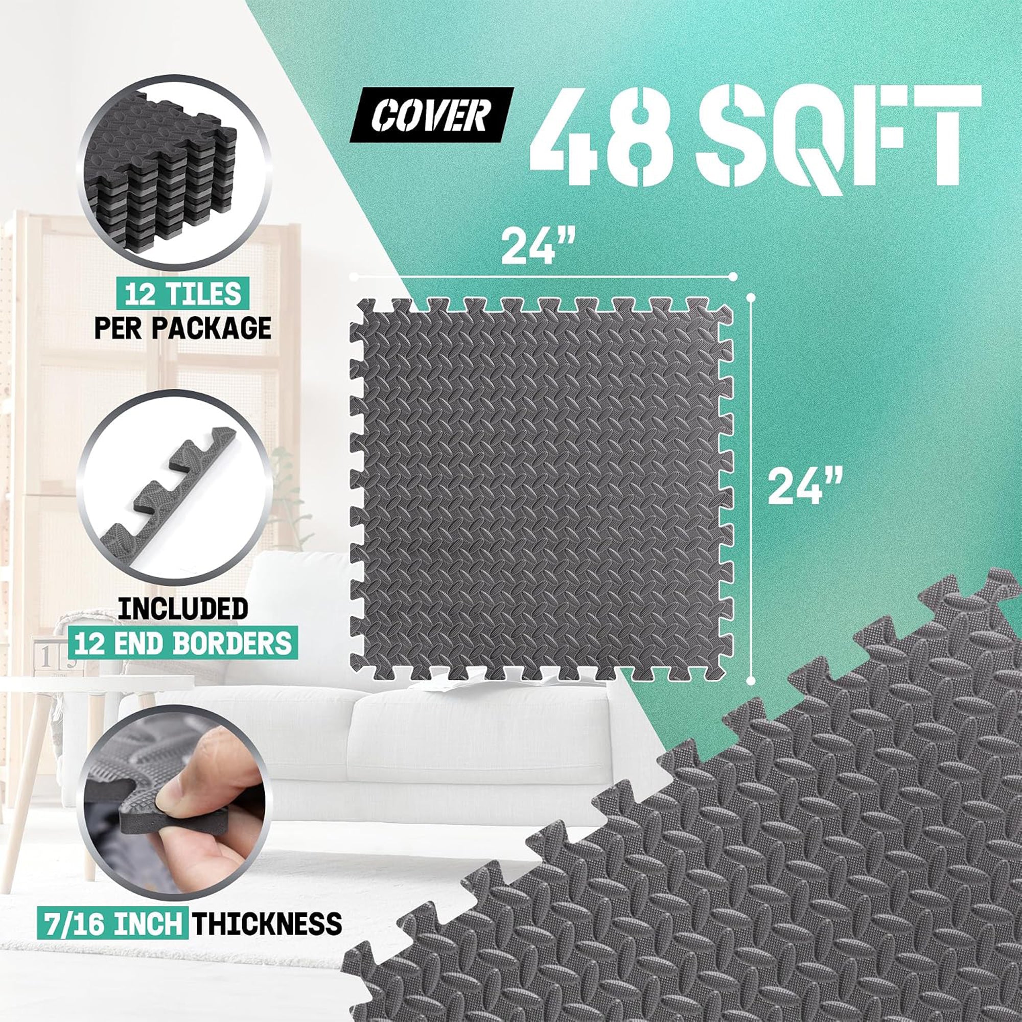 Yes4All 48SQFT EVA Interlocking Foam Floor Tiles for Home Gym Workout Equipment