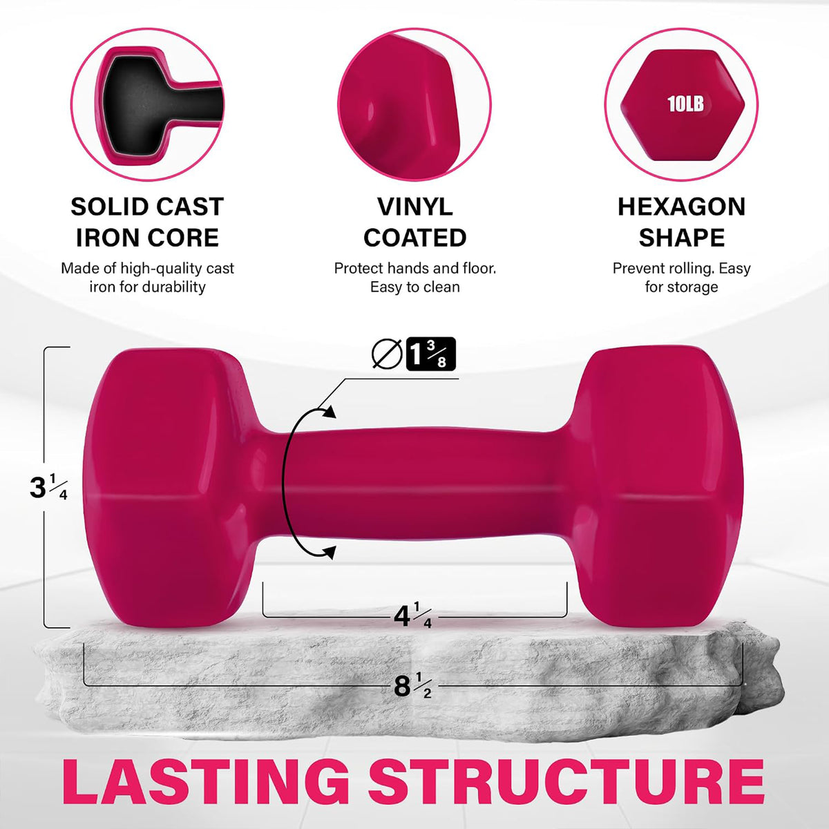 Yes4All 10lb Vinyl Hexagon Dumbbell Hand Weights for Strength Training(Open Box) - VMInnovations