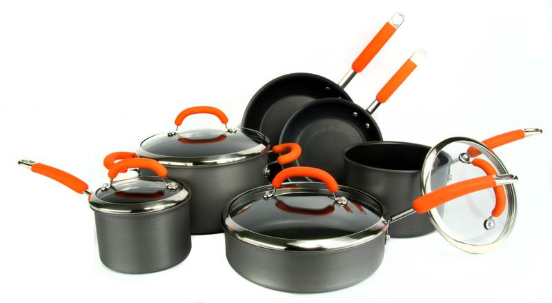 Rachael Ray 10-Piece Hard Anodized Cookware Set Nonstick Pots Pans Orange