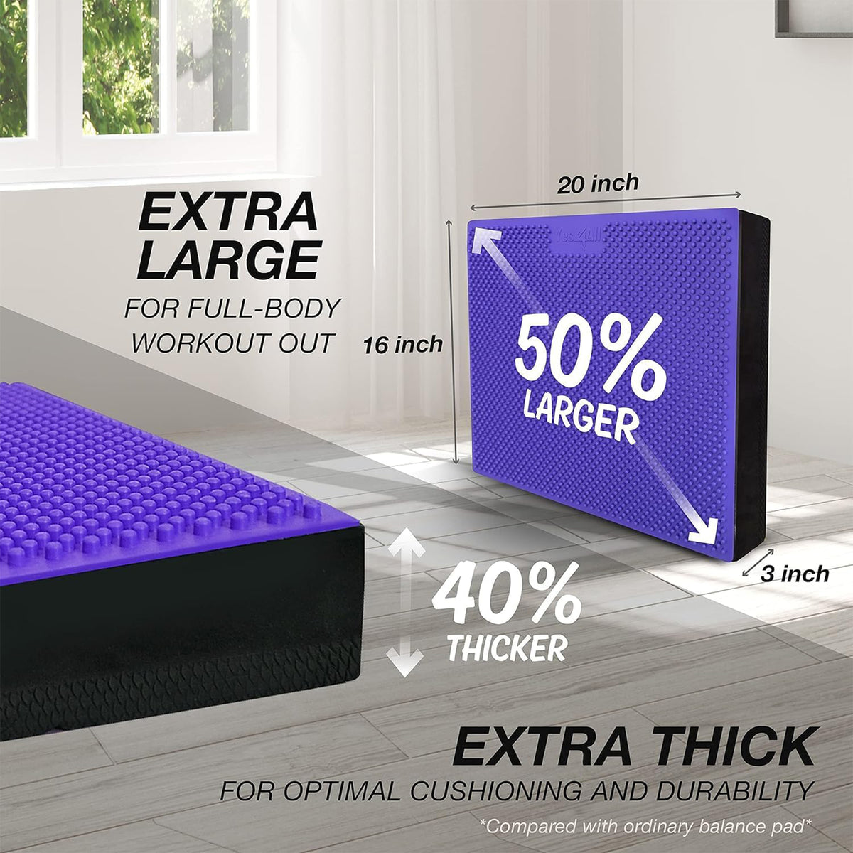 Yes4All Non-Slip TPE Foam Exercise Balance Pad with Massage Points, XL, Purple