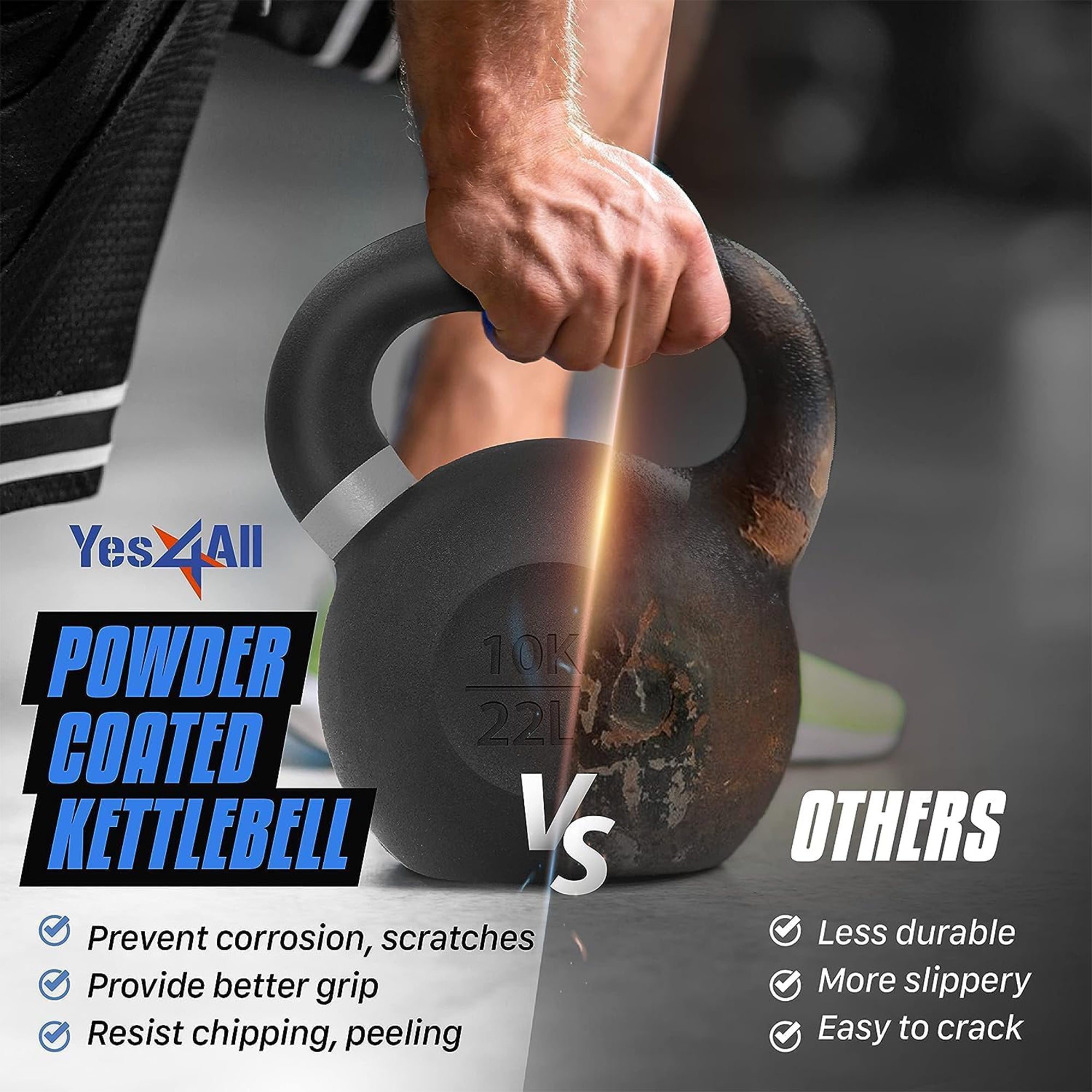 Yes4All 26lb Powder Coated Cast Iron Kettlebell w/ Non-Slip Handle & Flat Bottom