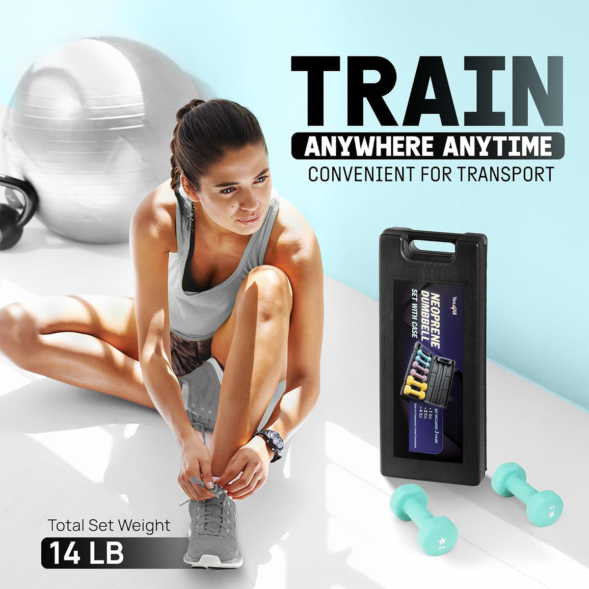 Yes4All Neoprene Coated Hex Dumbbell Set with Case, 1lb, 2lb, and 4lb Pairs