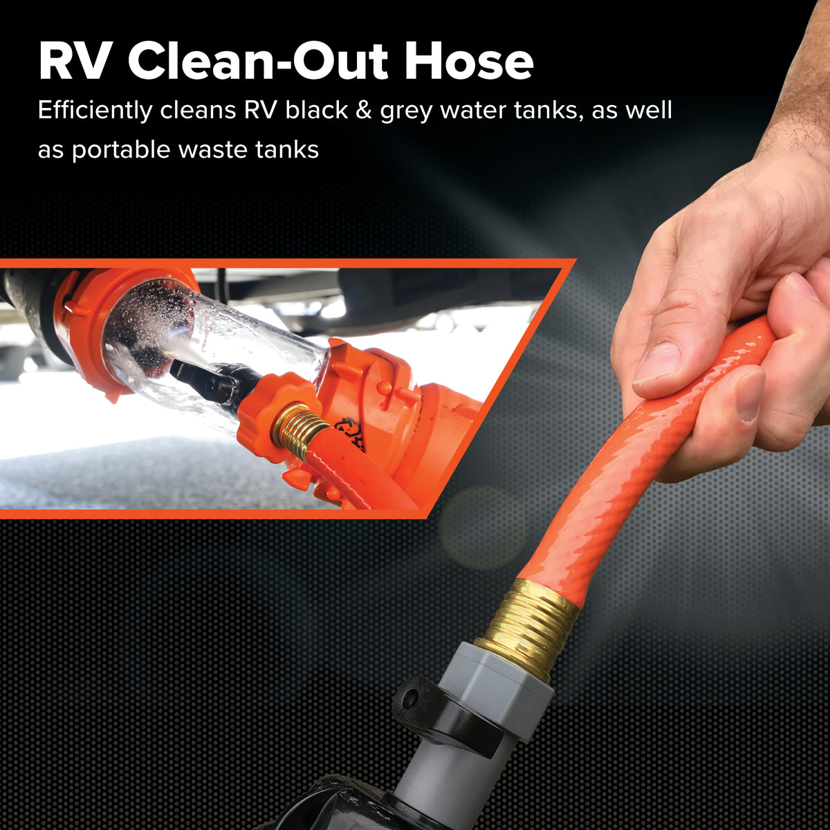 Rhino Rhinoflex 25' Clean Out Water Hose for Flushing RV Black/Grey Water Tanks