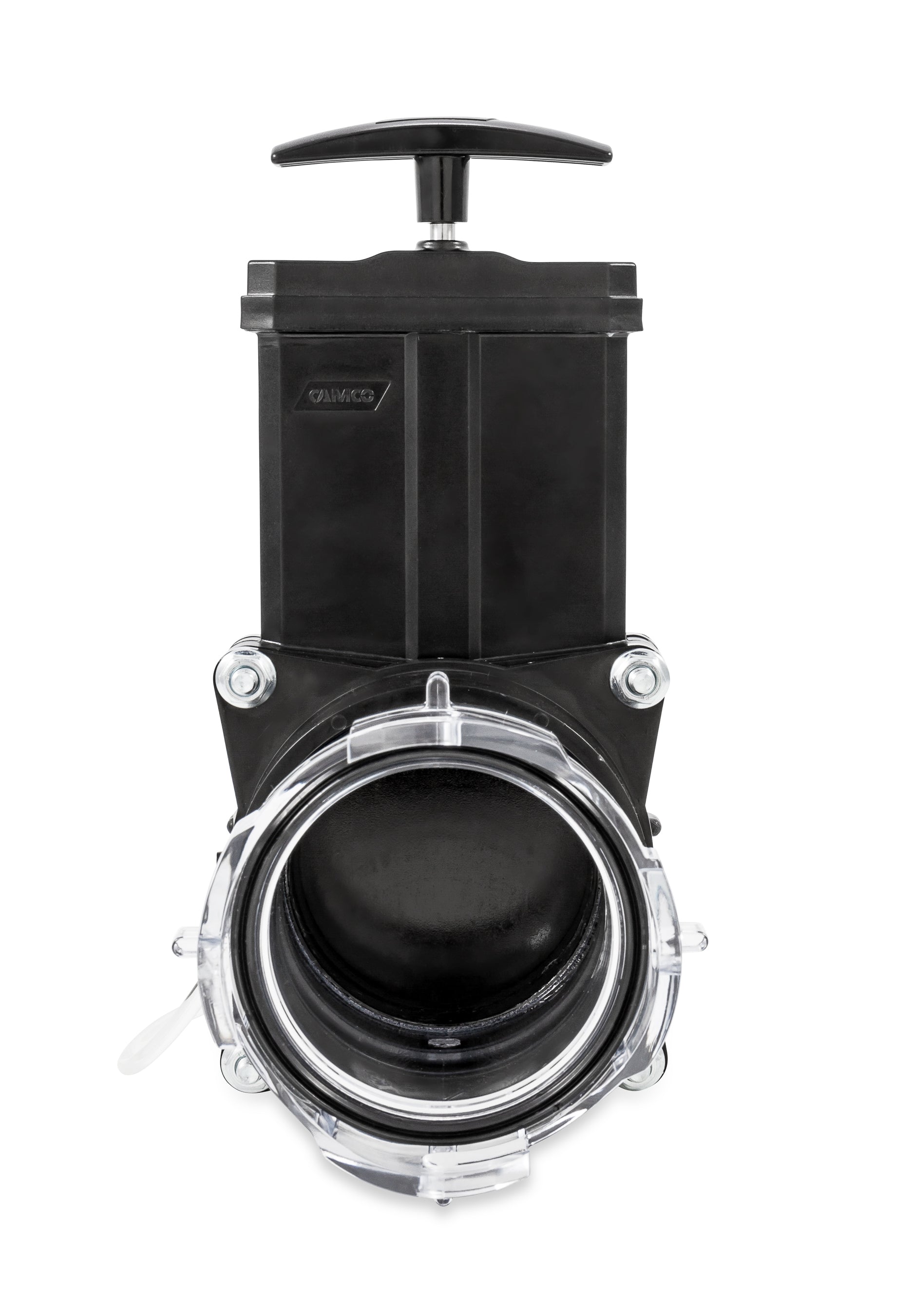 Camco 3" Gate Valve with 3.5" Clear Extension Cap for RV Waste Management, Black
