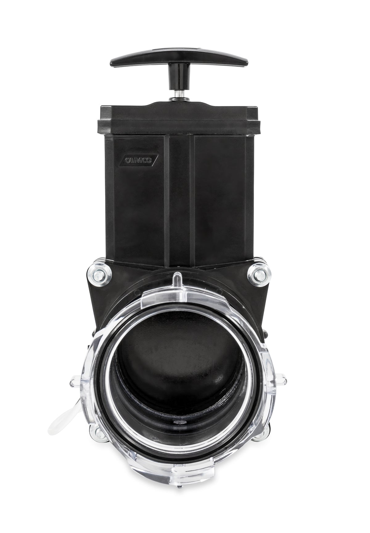 Camco 3" Gate Valve with 3.5" Clear Extension Cap for RV Waste Management, Black - VMInnovations