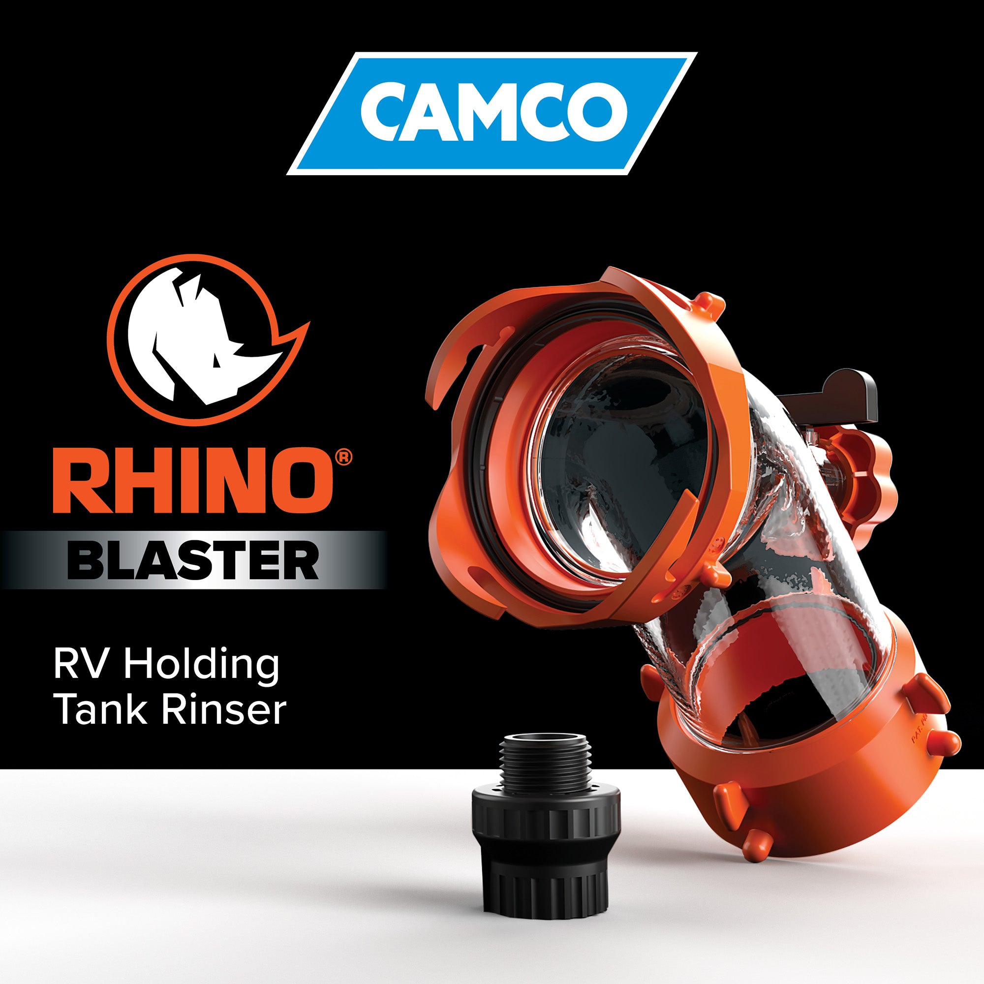 Camco Rhino Blaster RV Tank Rinser with Backflow Preventer, 45-Degree Elbow - VMInnovations