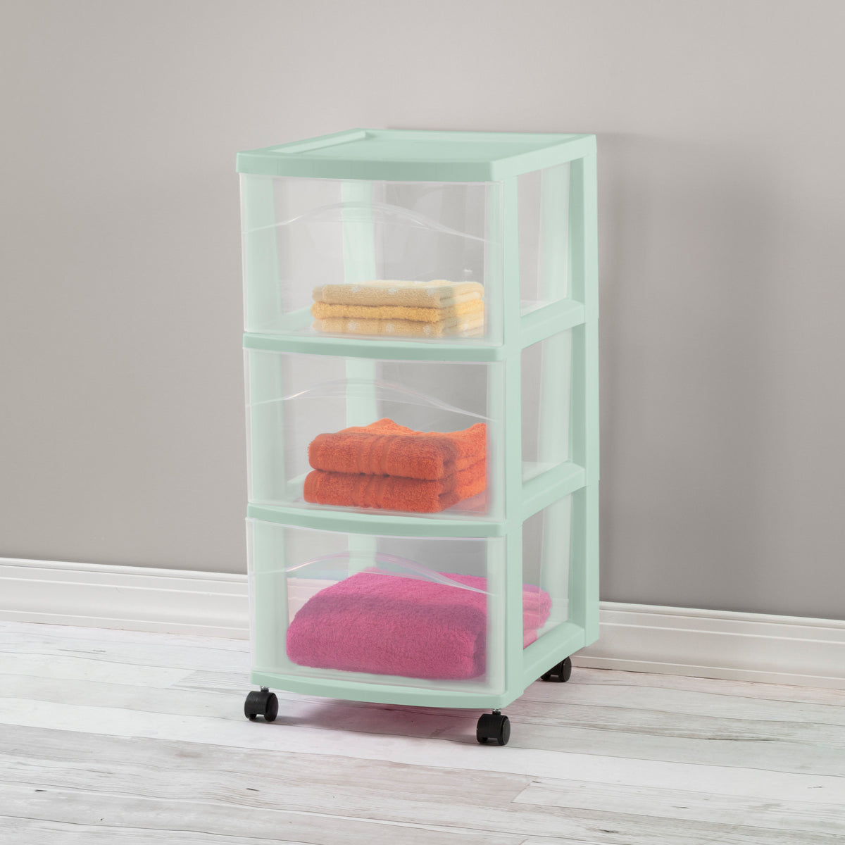 Sterilite 3 Drawer Storage Cart, Plastic Rolling Organization Cart, Mint, 2 Pack - VMInnovations