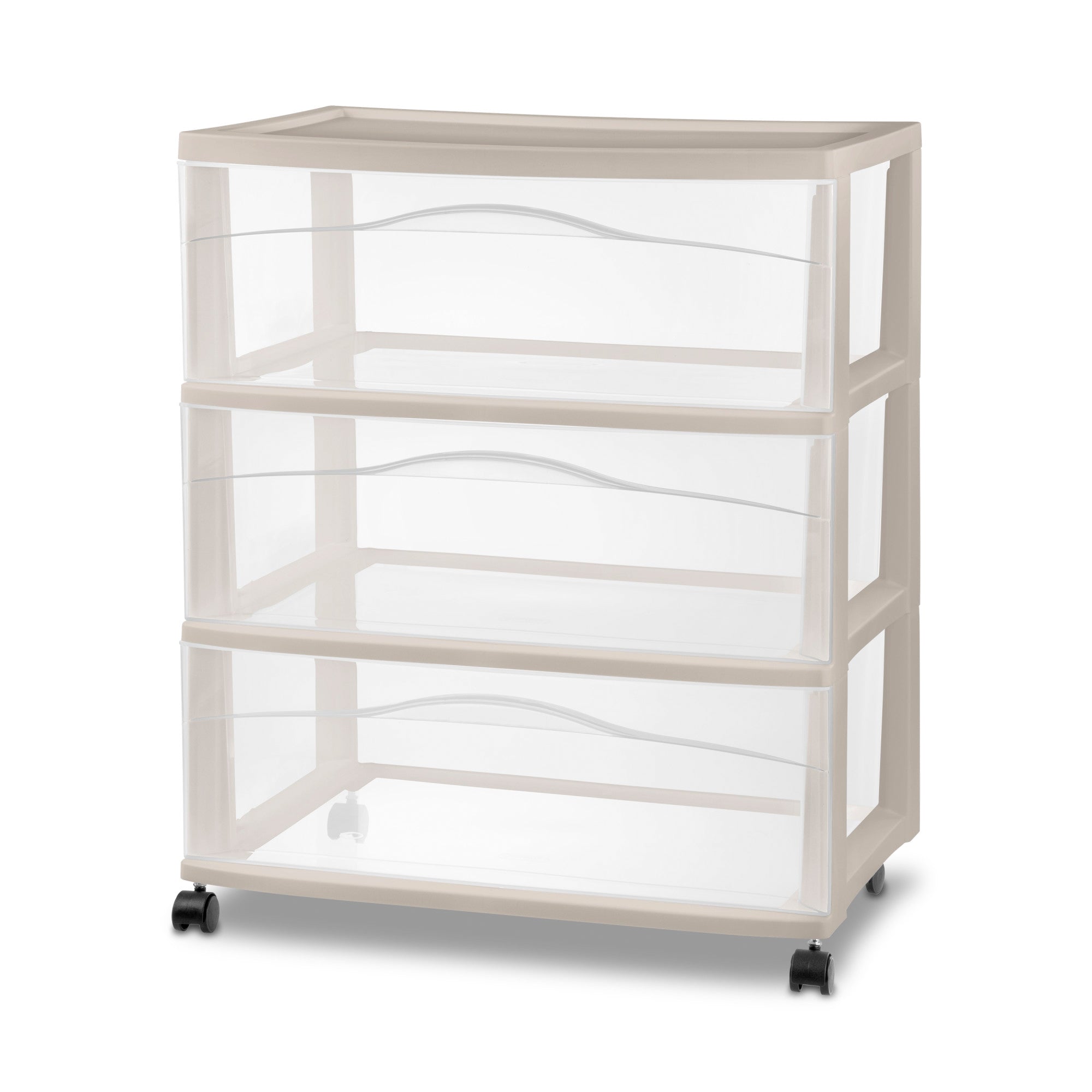 Sterilite Wide 3 Drawer Storage Cart, Plastic Rolling Organization Cart, Grey - VMInnovations