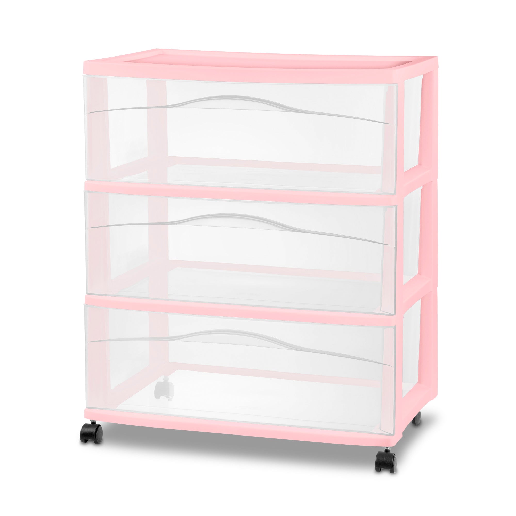 Sterilite Wide 3 Drawer Storage Cart, Plastic Rolling Organization Cart, Pink - VMInnovations
