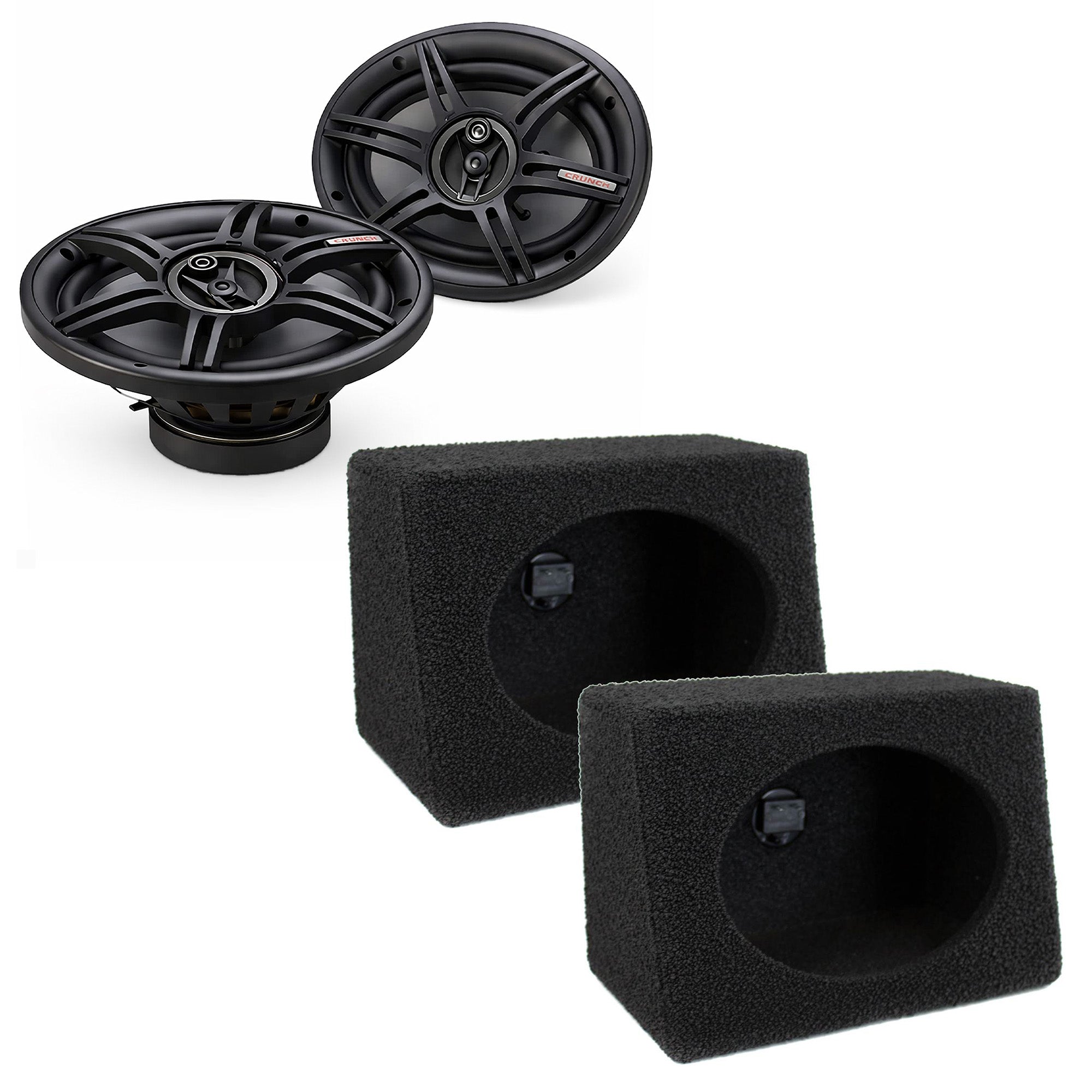Crunch 6 x 9 Inch Coaxial Speakers with QPower Wedge Speaker Box Enclosures