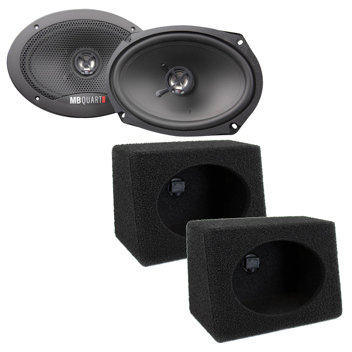 MB Quart Discus 6" x 9" Coaxial Speakers w/ QPower Wedge Speaker Box Enclosures