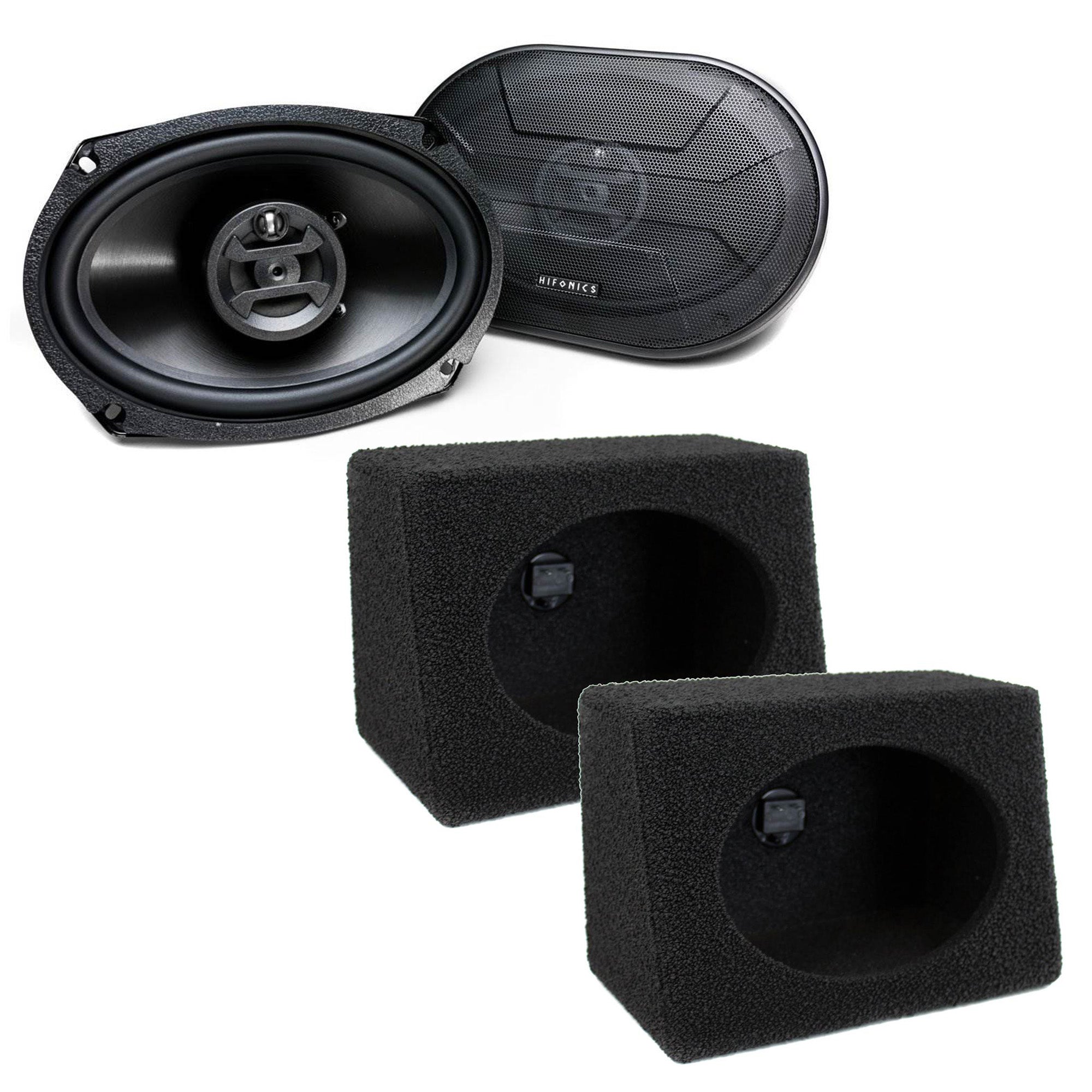 Hifonics Zeus 6" x 9" Coaxial Speakers w/ QPower Wedge Speaker Box Enclosures