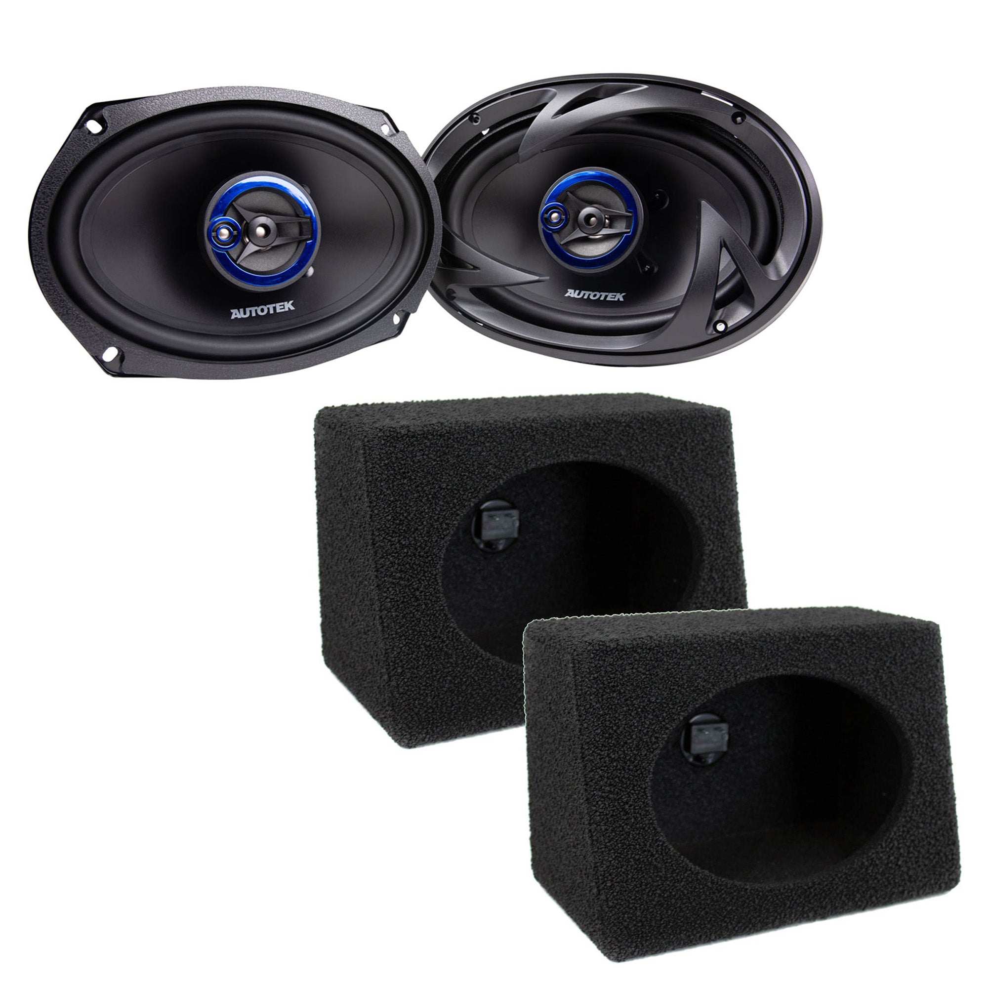 Autotek Street Machine 6x9 Coaxial Speakers & QPower Wedge Speaker Enclosures