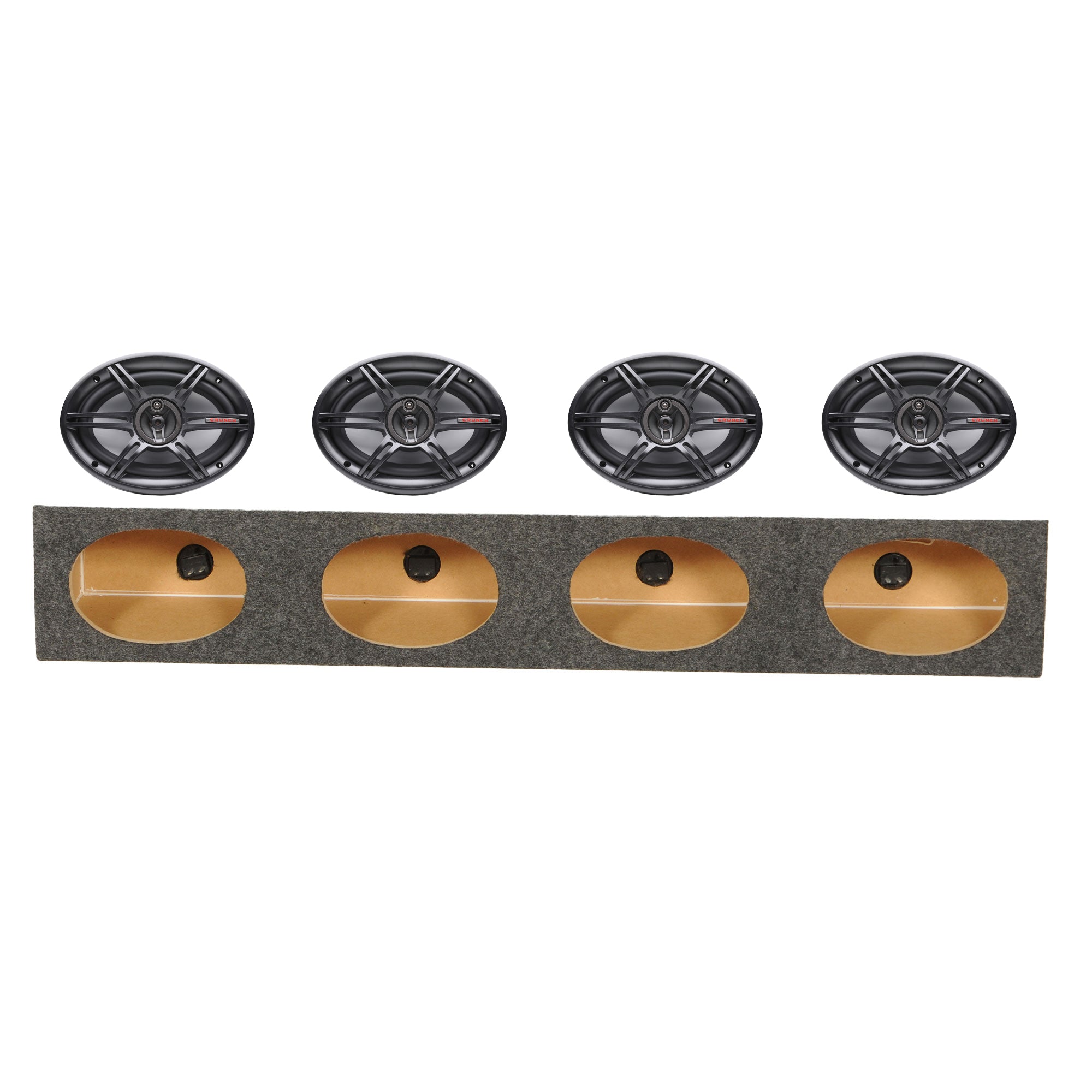 Crunch 2 Pair 6x9 Coaxial Speakers with QPower 4-Hole Wedge Speaker Enclosure