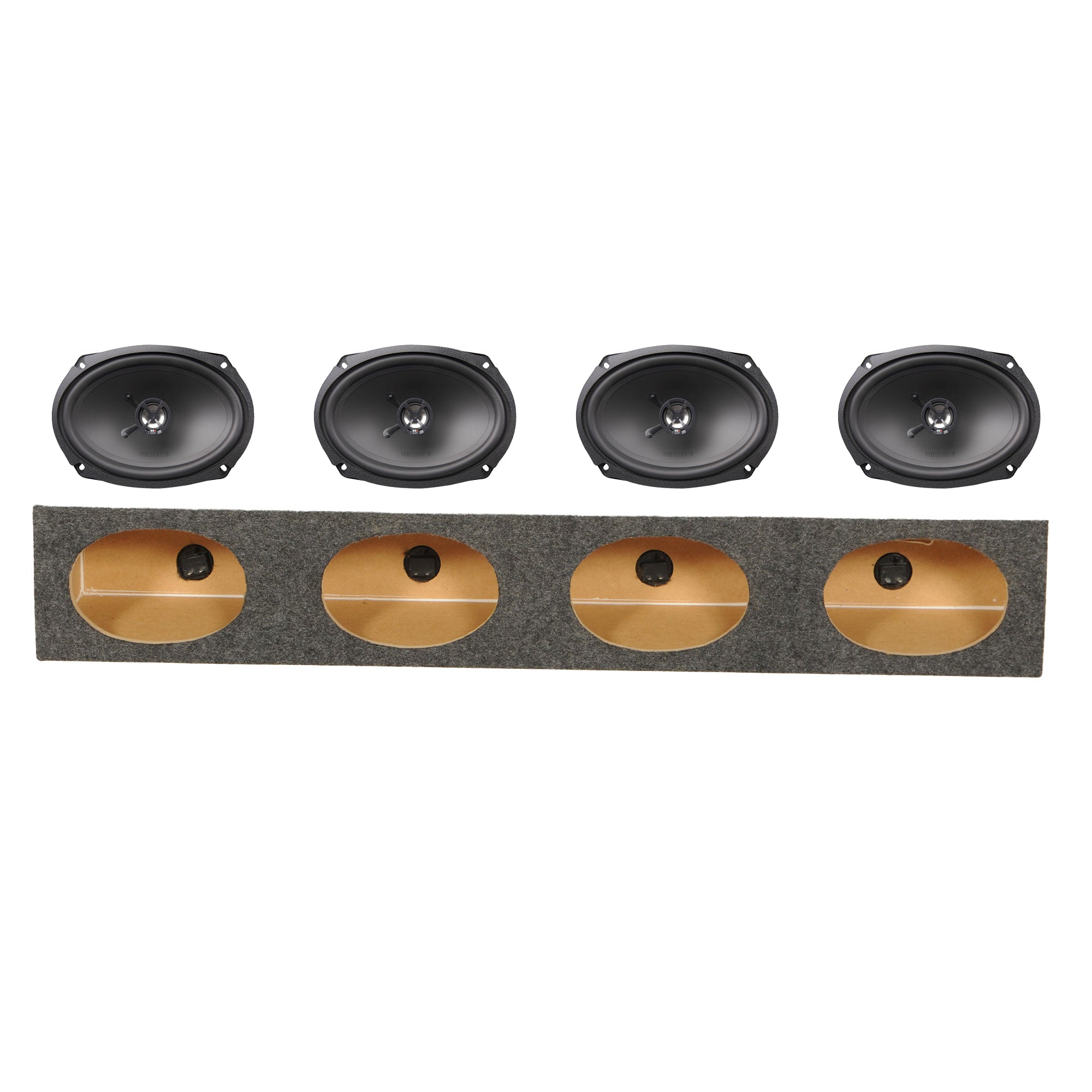 MB Quart 2 Pair Discus 6x9 Coaxial Speakers with QPower 4-Hole Wedge Enclosure