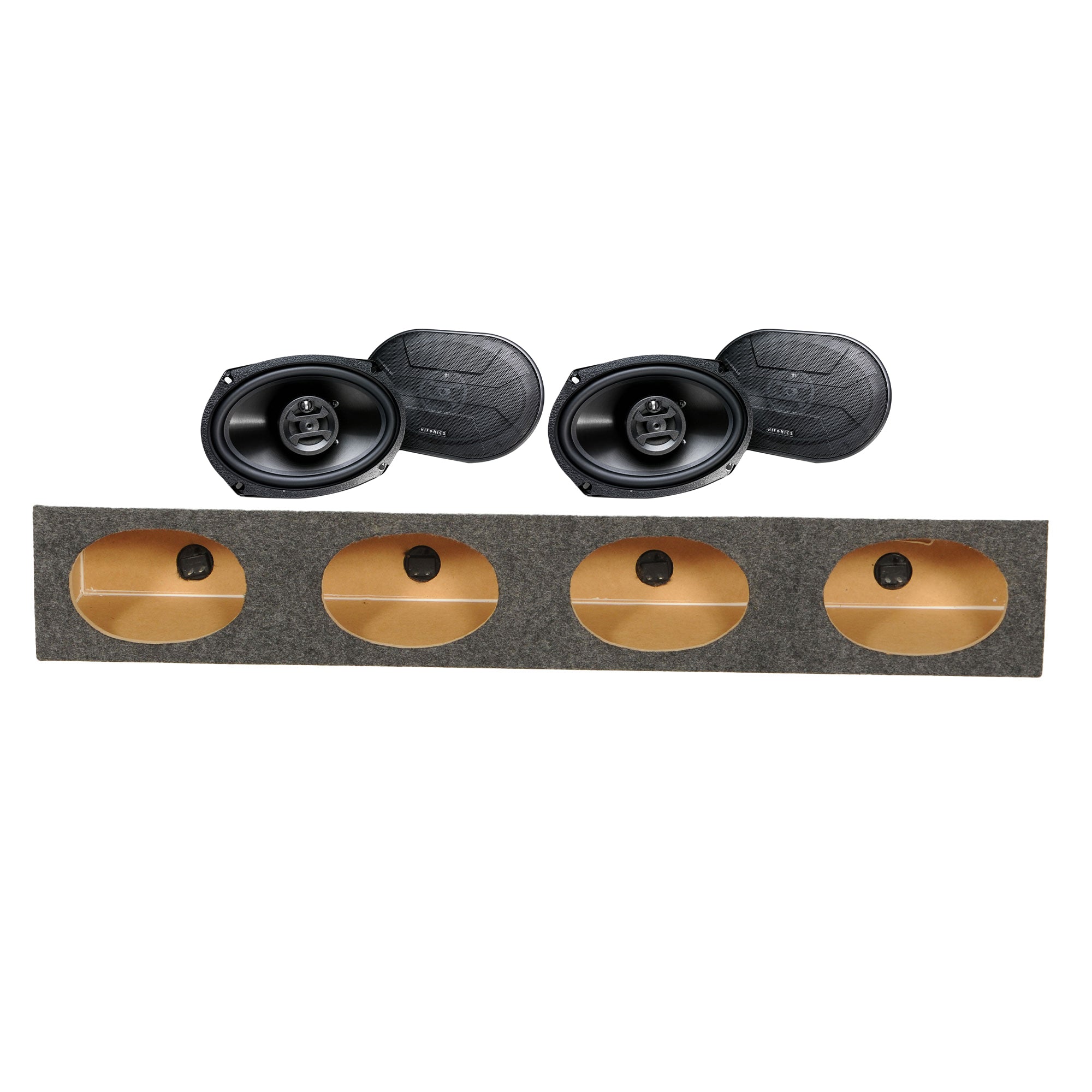 Hifonics 2 Pair Zeus 6" x 9" Coaxial Speakers w/ QPower 4-Hole Wedge Enclosure