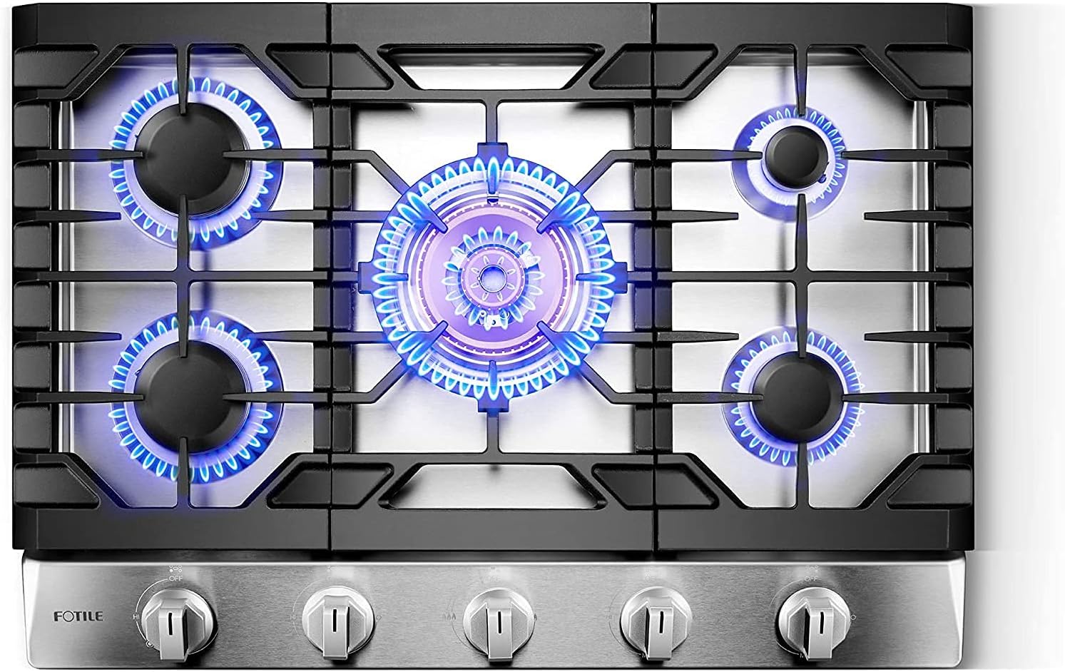 FOTILE Stainless Steel 5-Burner Gas Cooktop, 30" Stove with 21,000 BTU Tri-Ring - VMInnovations