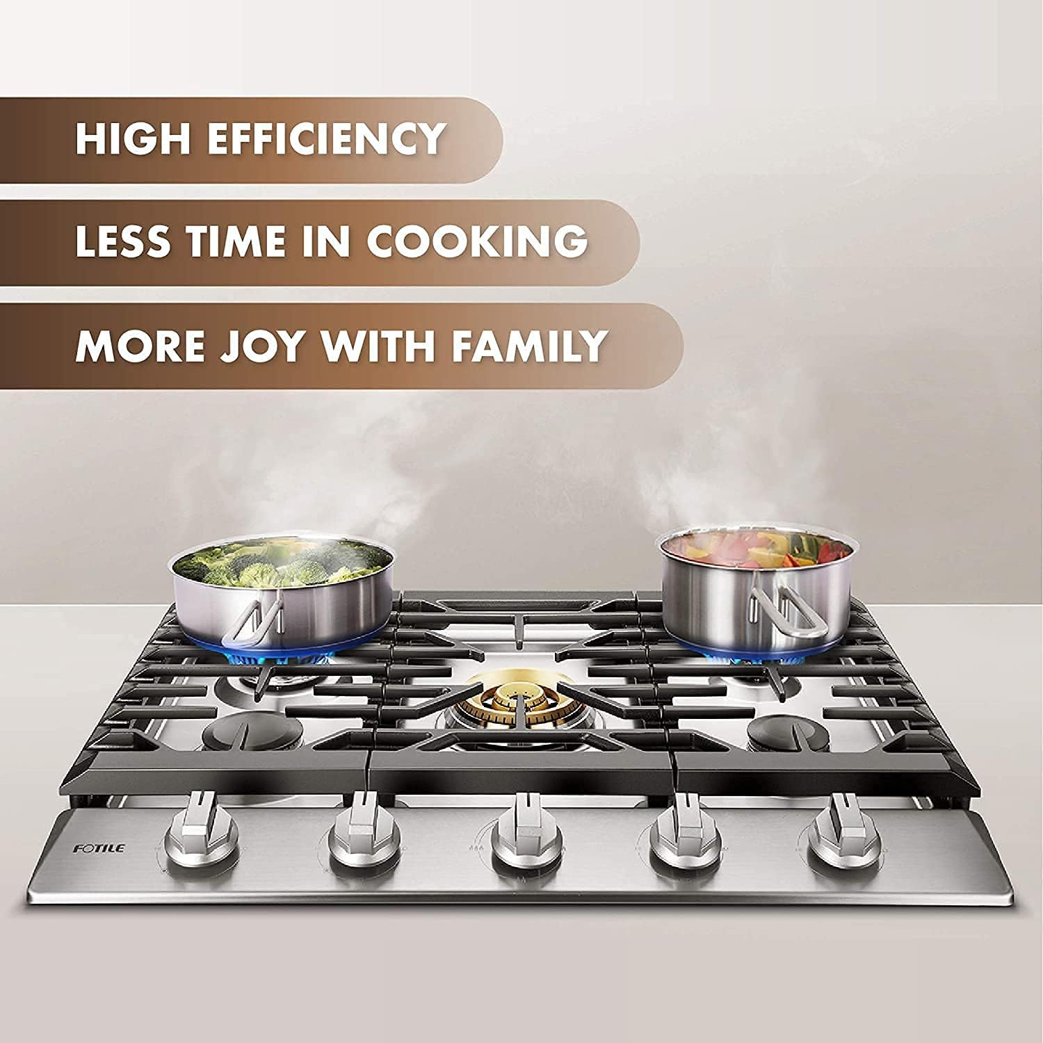 FOTILE Stainless Steel 5-Burner Gas Cooktop, 30" Stove with 21,000 BTU Tri-Ring - VMInnovations