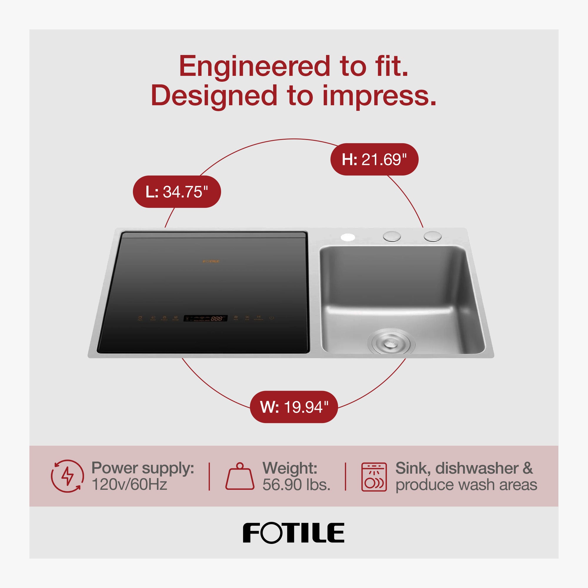 FOTILE 3-in-1 Dishwasher & Left Side Kitchen Sink Combo with 360-Degree Cleaning - VMInnovations