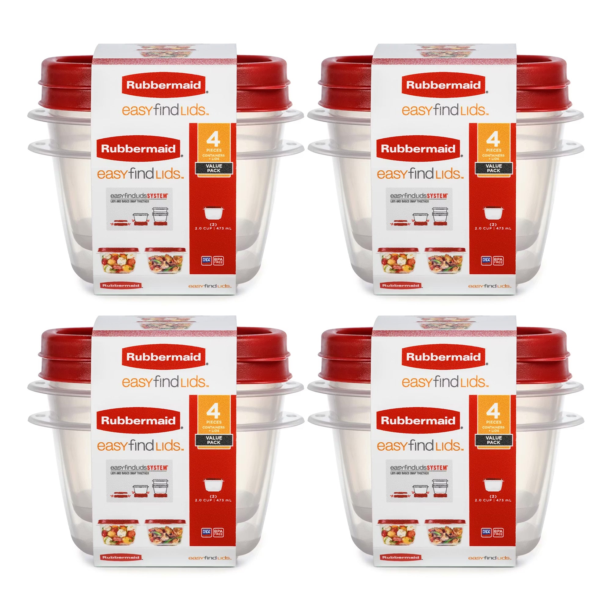 Rubbermaid Clear Food Storage and Organization Container Set w/ Lid, 8 Pack, Red