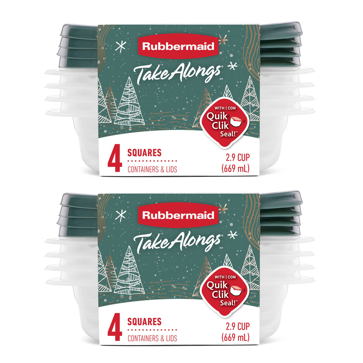 Rubbermaid 8 Pack TakeAlongs Clear Food Storage Container, Lid, 2.9 Cup, Green