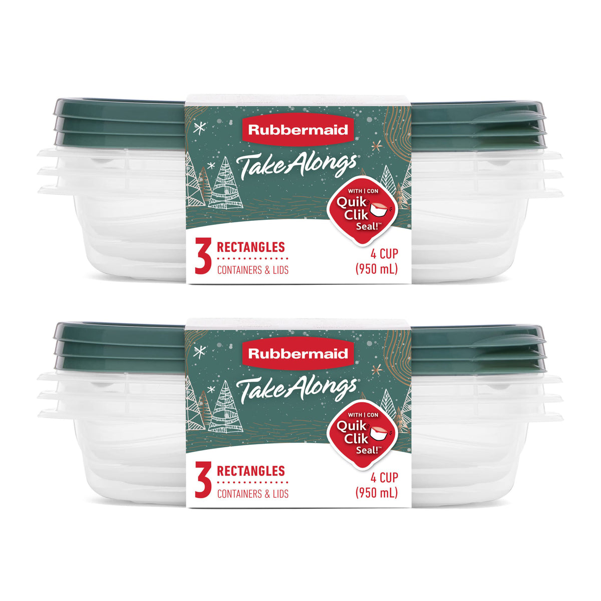 Rubbermaid 6 Pack TakeAlongs Clear Food Storage Container with Lid, 4 Cup, Green