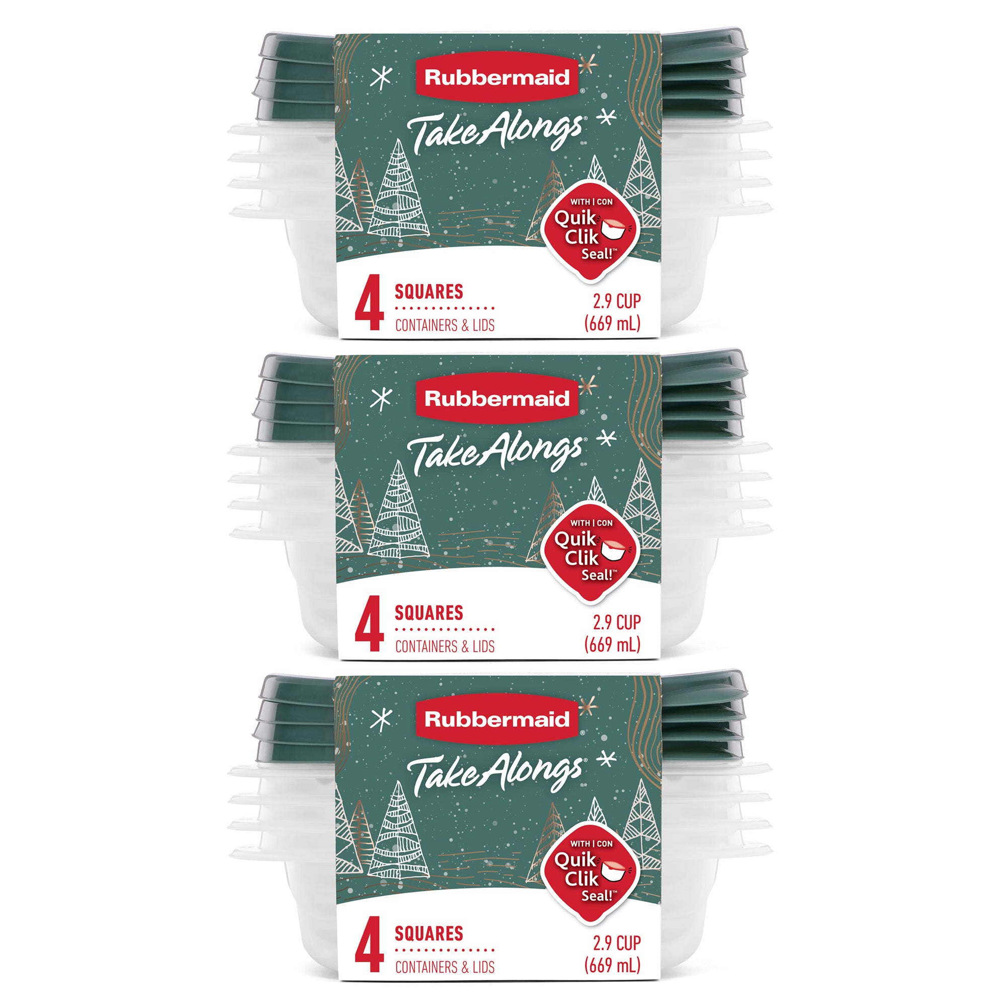 Rubbermaid 12 Pack TakeAlongs Clear Food Storage Container, Lid, 2.9 Cup, Green
