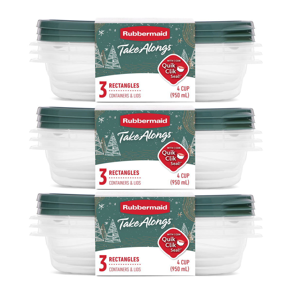 Rubbermaid 9 Pack TakeAlongs Clear Food Storage Container with Lid, 4 Cup, Green