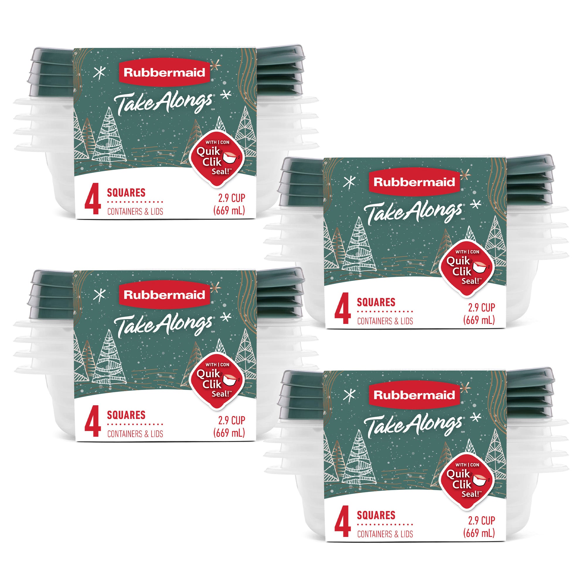 Rubbermaid 16 Pack TakeAlongs Clear Food Storage Container, Lid, 2.9 Cup, Green
