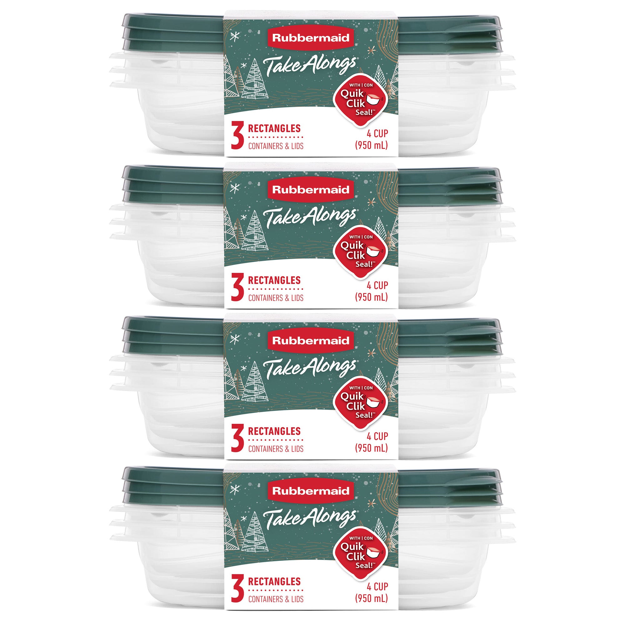 Rubbermaid 12 Pack TakeAlongs Clear Food Storage Container, Lid, 4 Cup, Green