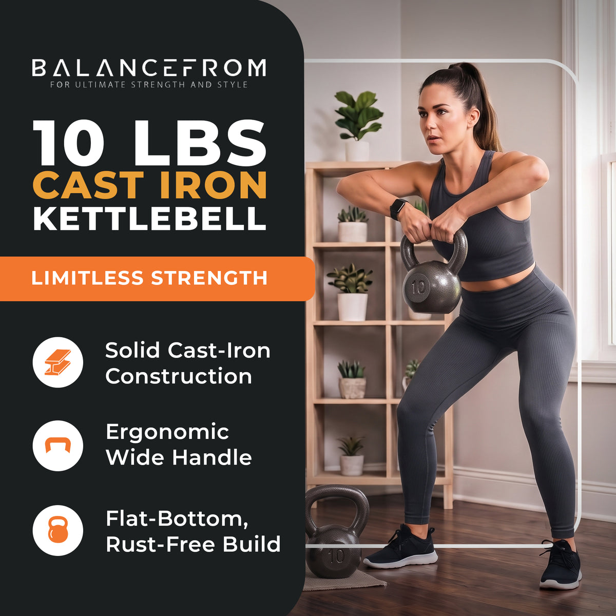 BalanceFrom 10LB Cast Iron Kettlebell for Home Gym Strength Training Exercise - VMInnovations
