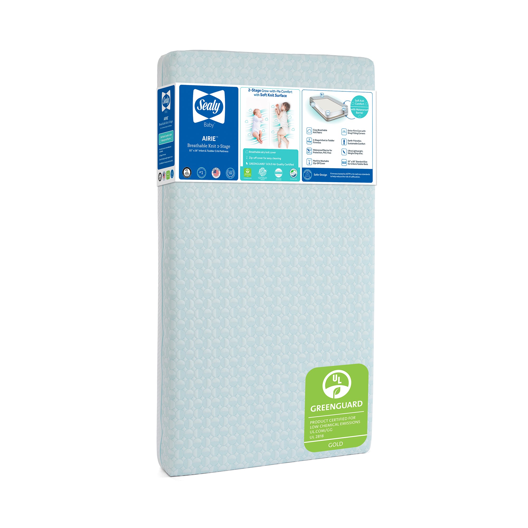 Sealy Baby 2 Stage Infant Crib Mattress Plus Toddler Bed Fit, Firm Rest, Airie