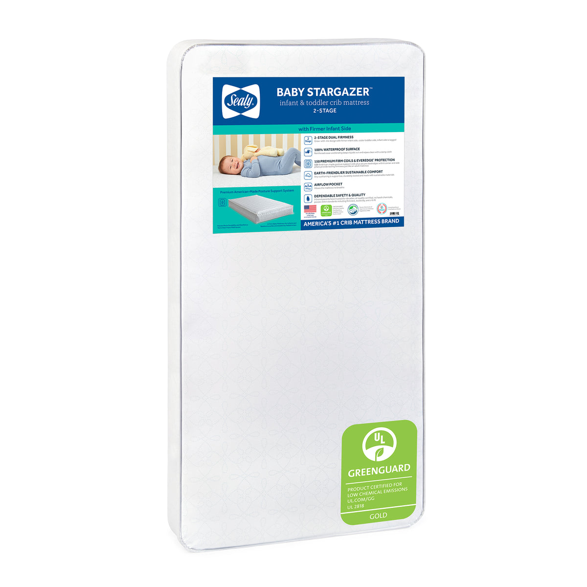 Sealy Baby 2 Stage Infant Crib Hybrid Mattress Plus Toddler Bed Fit, Stargazer - VMInnovations