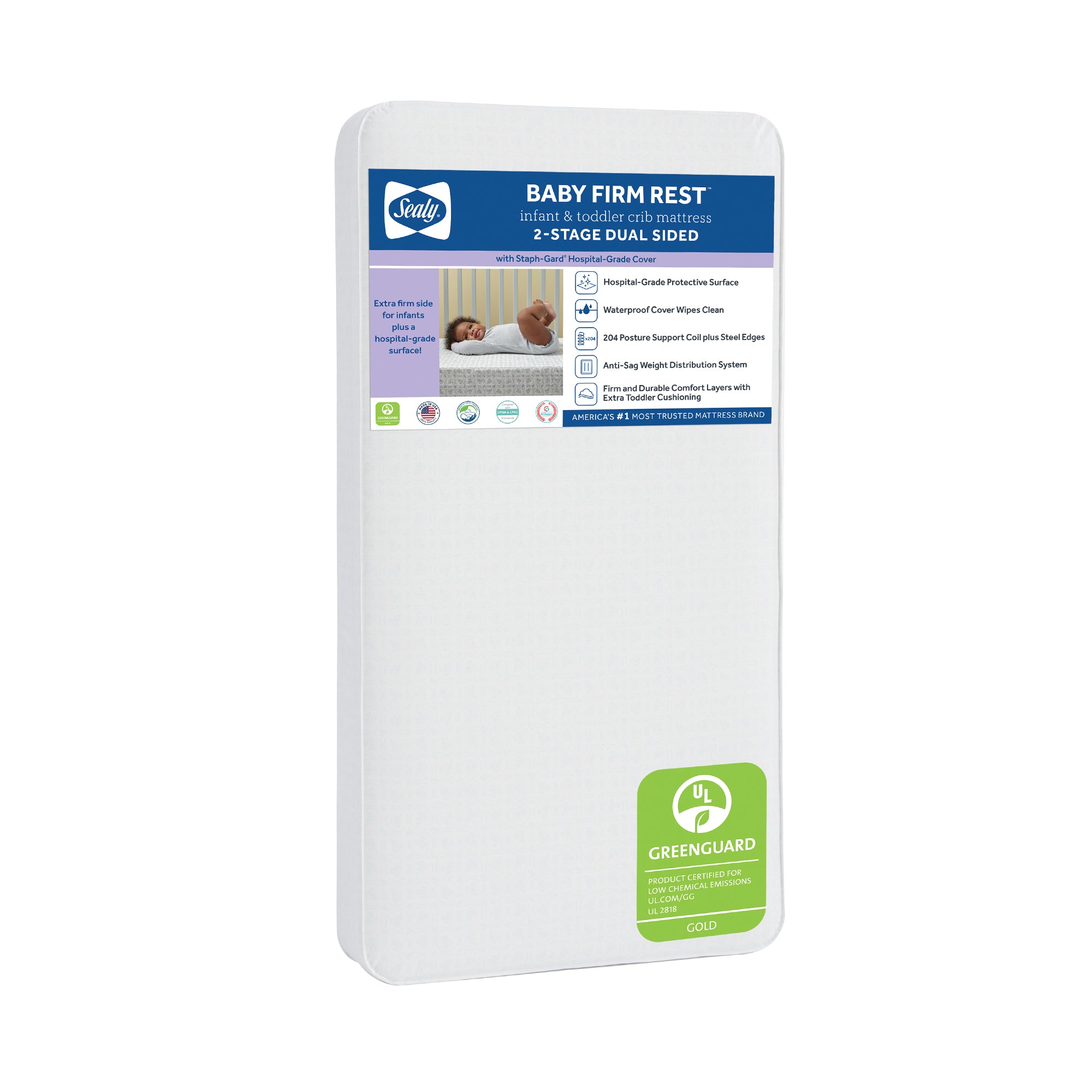 Sealy Baby 2 Stage Infant Crib Mattress Plus Toddler Bed Fit, Aqua (Open Box)