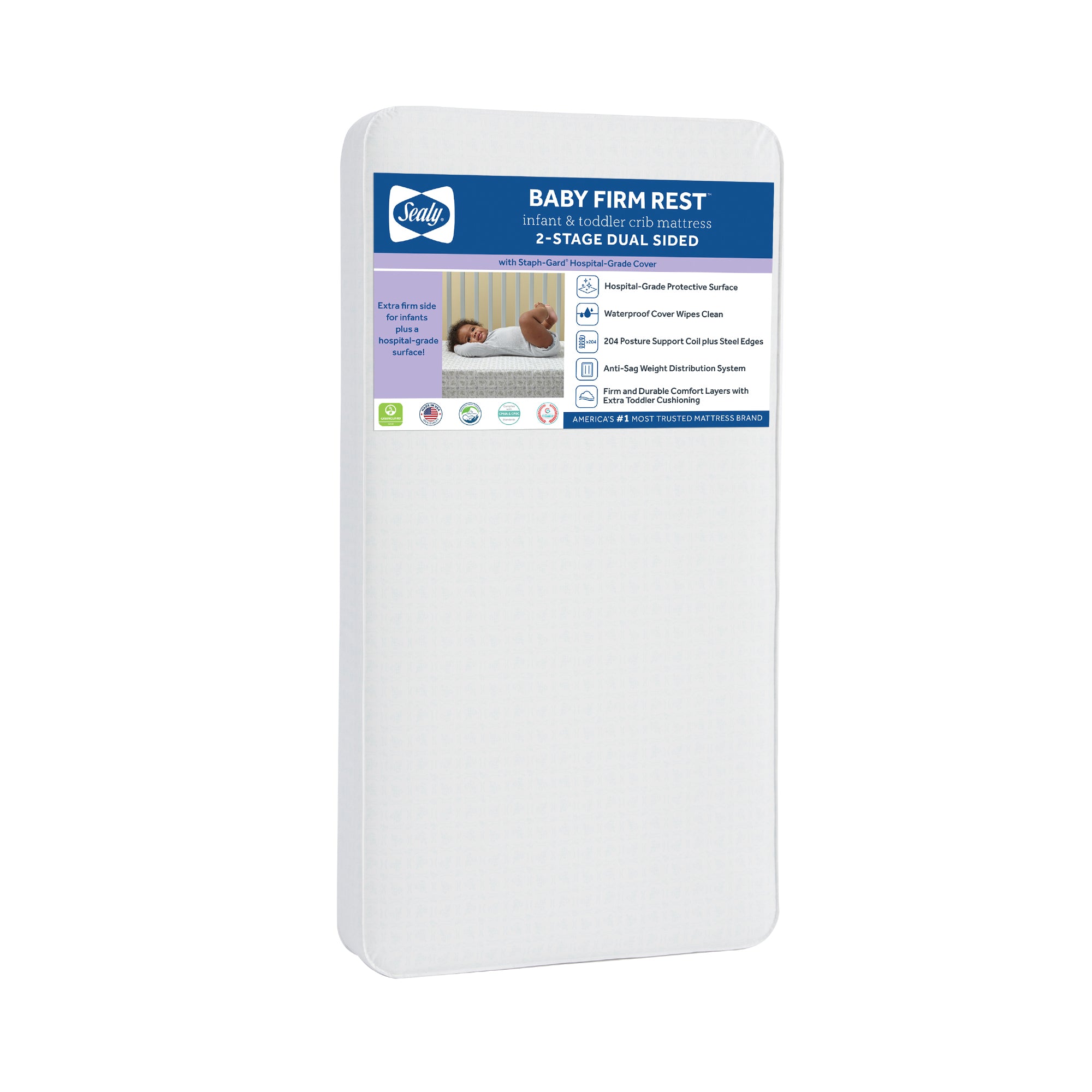 Sealy Baby 2 Stage Infant Crib Mattress Plus Toddler Bed Fit, Aqua (Open Box)