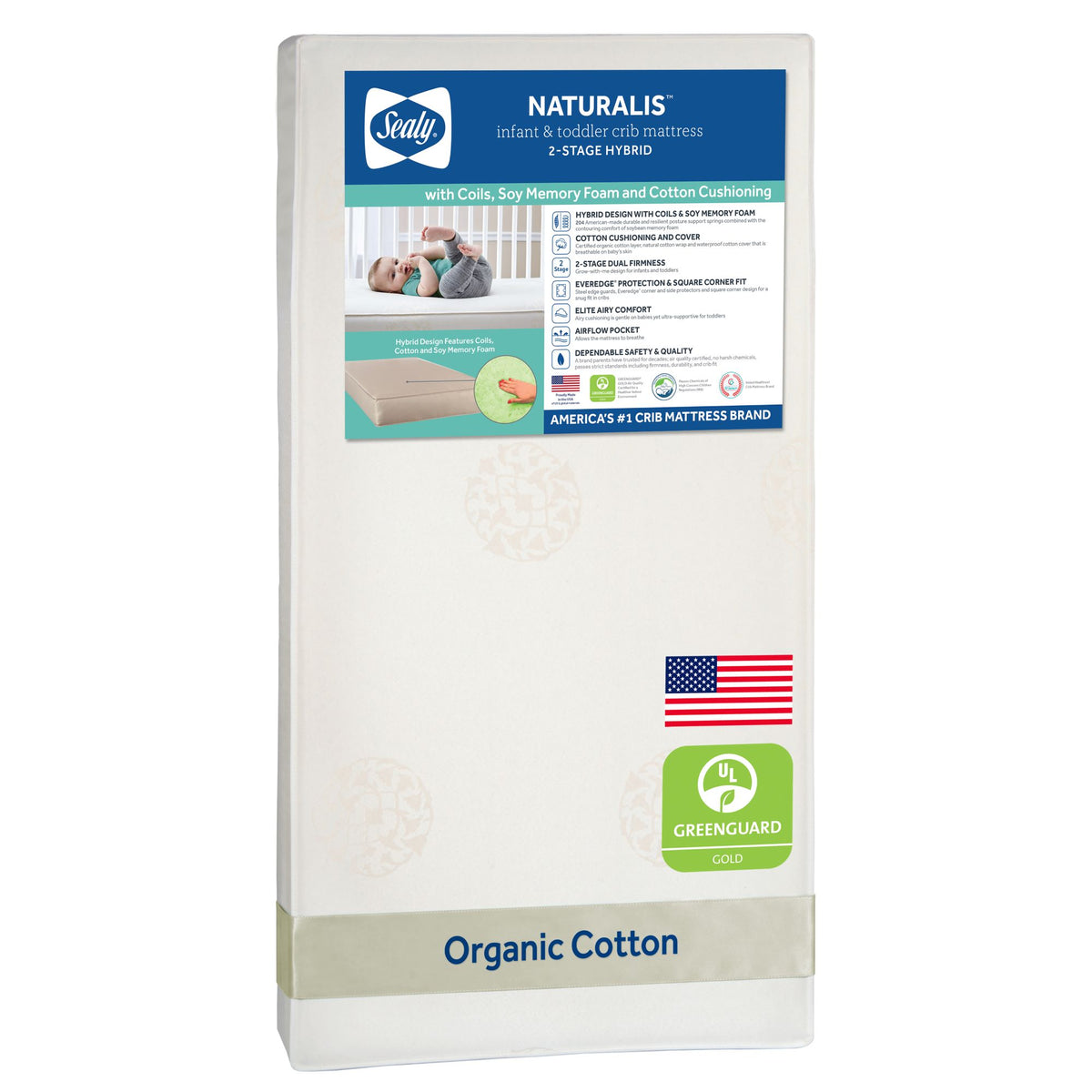 Sealy Baby 2 Stage Hybrid Infant Crib Mattress Plus Toddler Bed Fit, (Open Box)