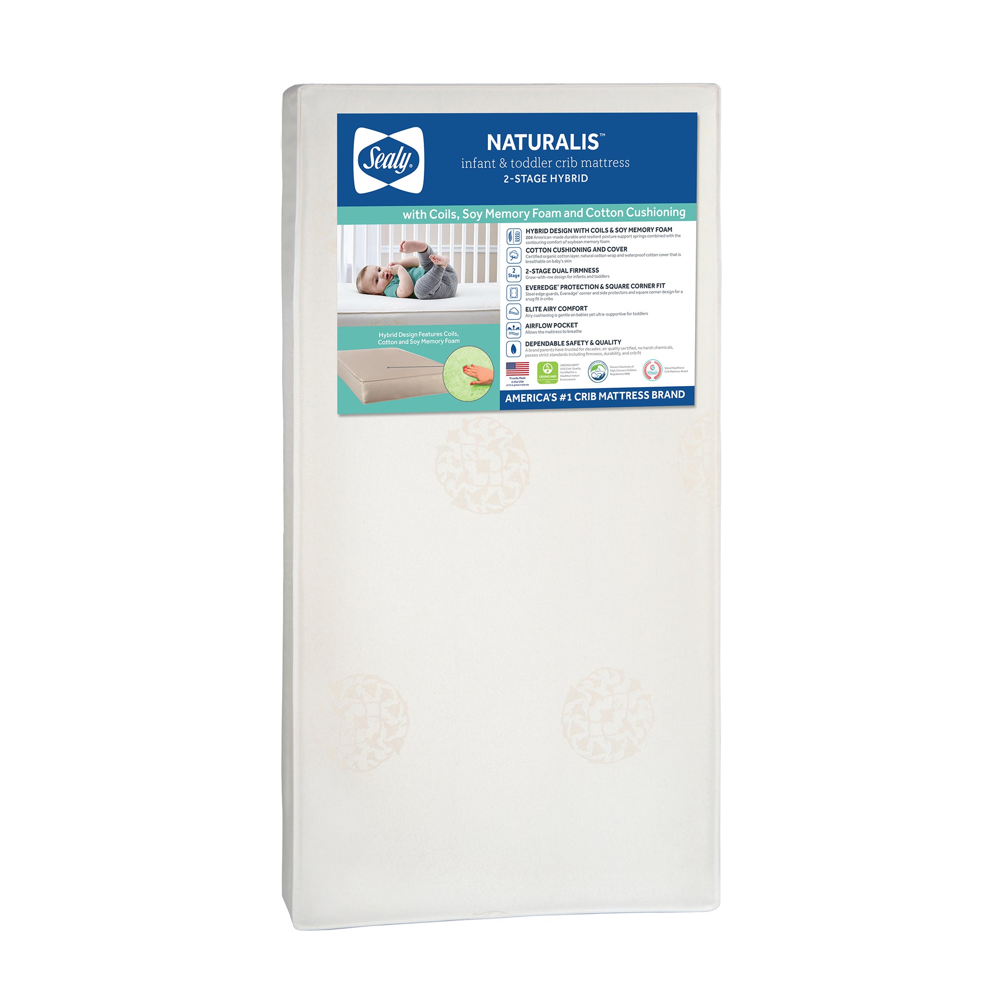 Sealy Baby 2 Stage Hybrid Infant Crib Mattress Plus Toddler Bed Fit, (Open Box)